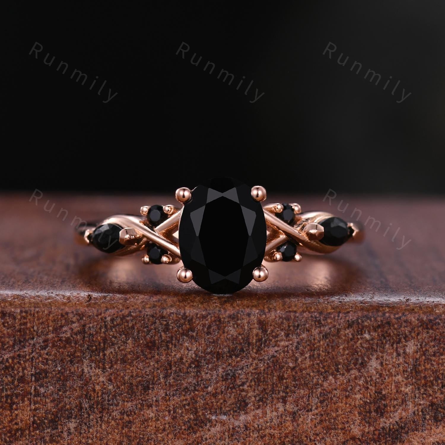 Vintage Oval Black Onyx Couples Ring Rose Gold Matching Ring Set His and Hers Wedding Band Promise Ring For Men For Women Black Stone Ring