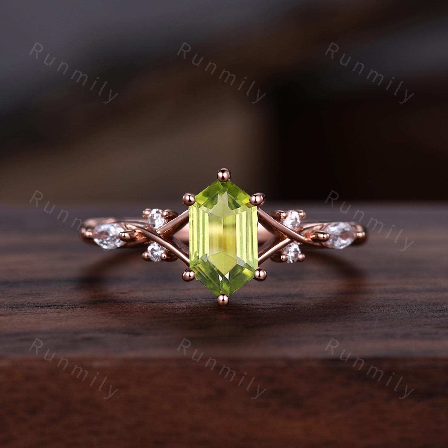 Vintage Natural Peridot Couples Ring Rose Gold Matching Ring Set His And Hers Wedding Band Promise Ring For Men For Women Natural Green Gem