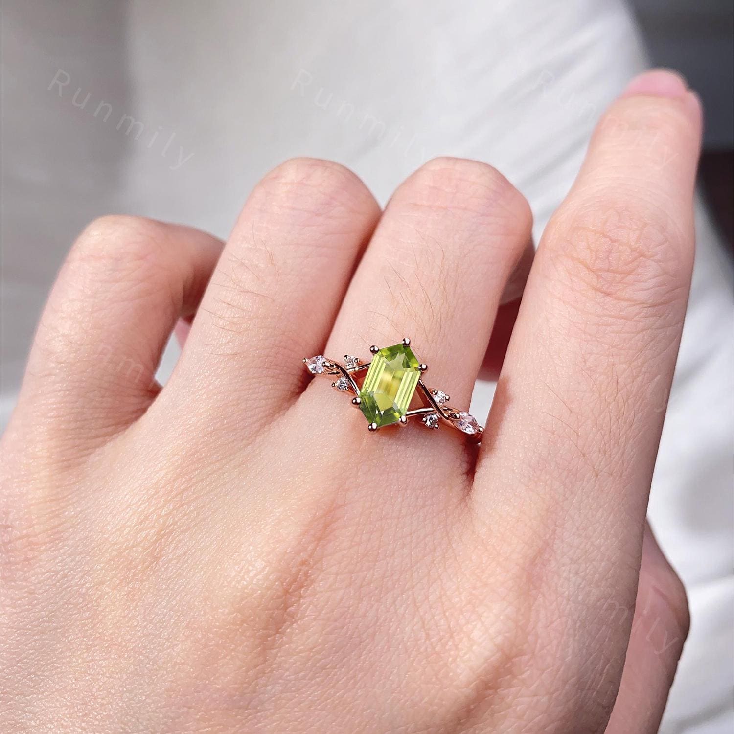 Vintage Natural Peridot Couples Ring Rose Gold Matching Ring Set His And Hers Wedding Band Promise Ring For Men For Women Natural Green Gem