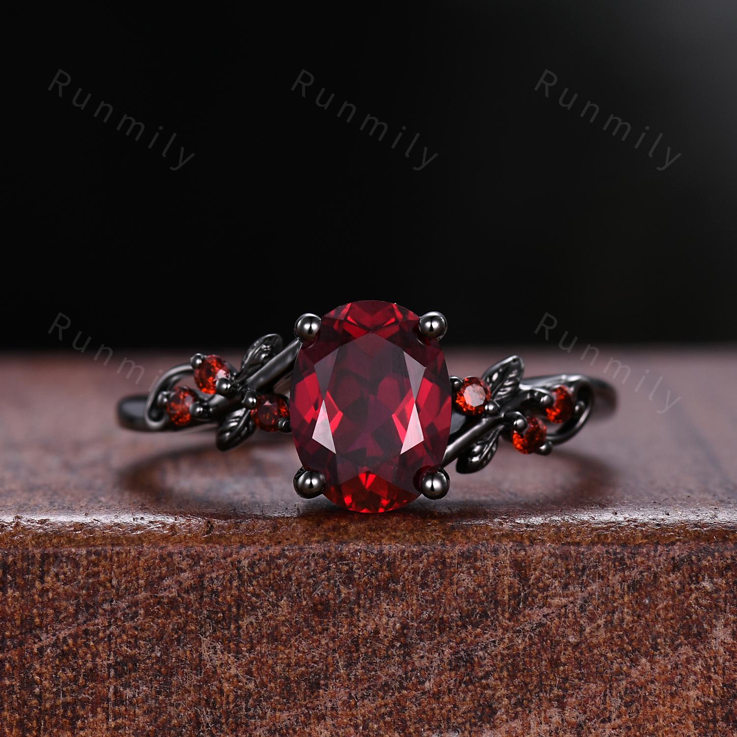 Oval cut Ruby couples ring set black gold matching promise ring vintage His and Hers wedding band Mens ruby ring anniversary ring gifts