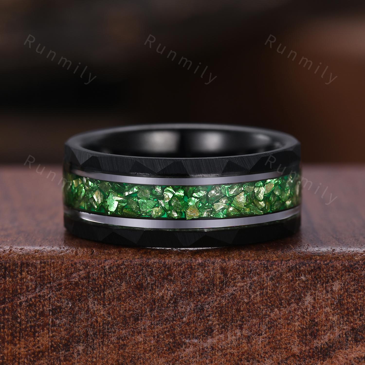 Natural Moss Agate Emerald Couples Ring Set Vintage Silver His and Her Wedding Band Promise Ring For Men and Women Hexagon cut Bridal Set