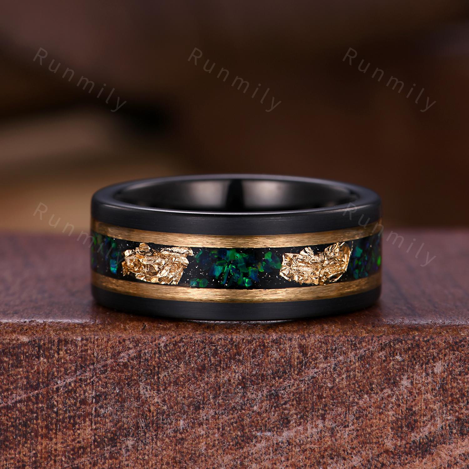 Antique Black Onyx Couples Ring Set Vintage Double Curved Emerald Band Yellow Gold His and Her Wedding Band Promise Ring For Men and Women