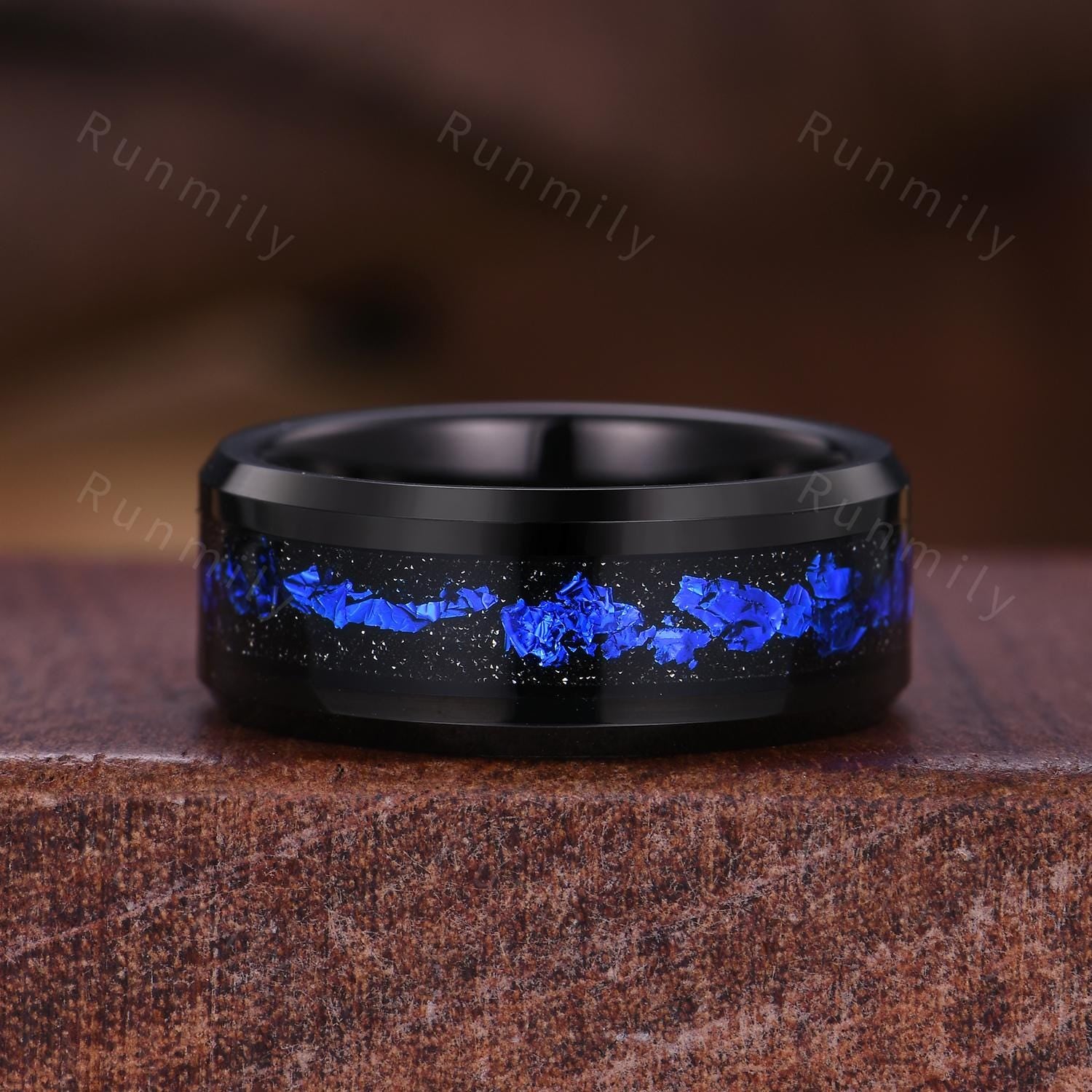 Vintage Blue Sapphire Couples Ring Gothic Black Gold Matching Ring Set His And Hers Wedding Band Orion Nebula Promise Ring For Couple