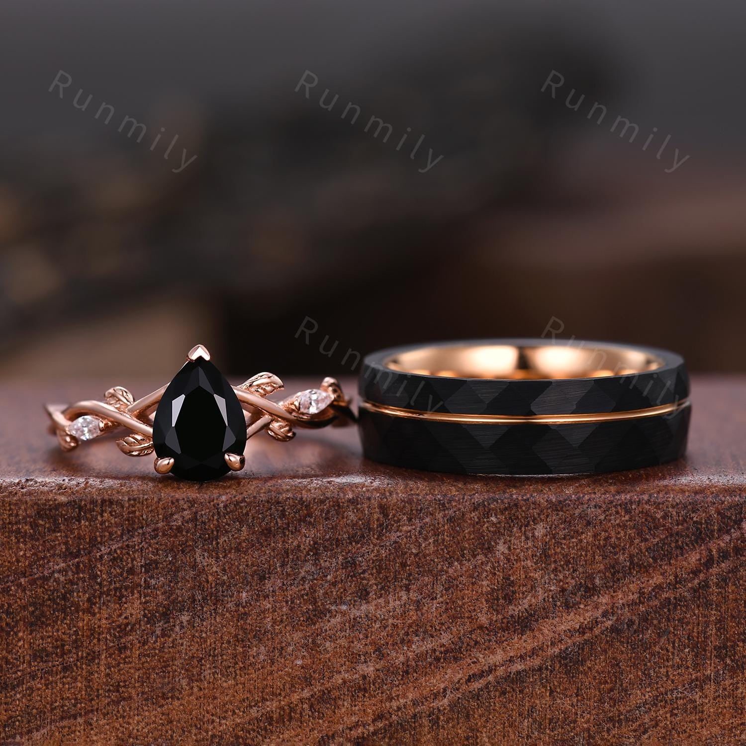 Vintage Sunstone Couples Ring Rose Gold Matching Ring Set His And Hers Wedding Band Promise Ring For Men For Women Energy Stone Ring