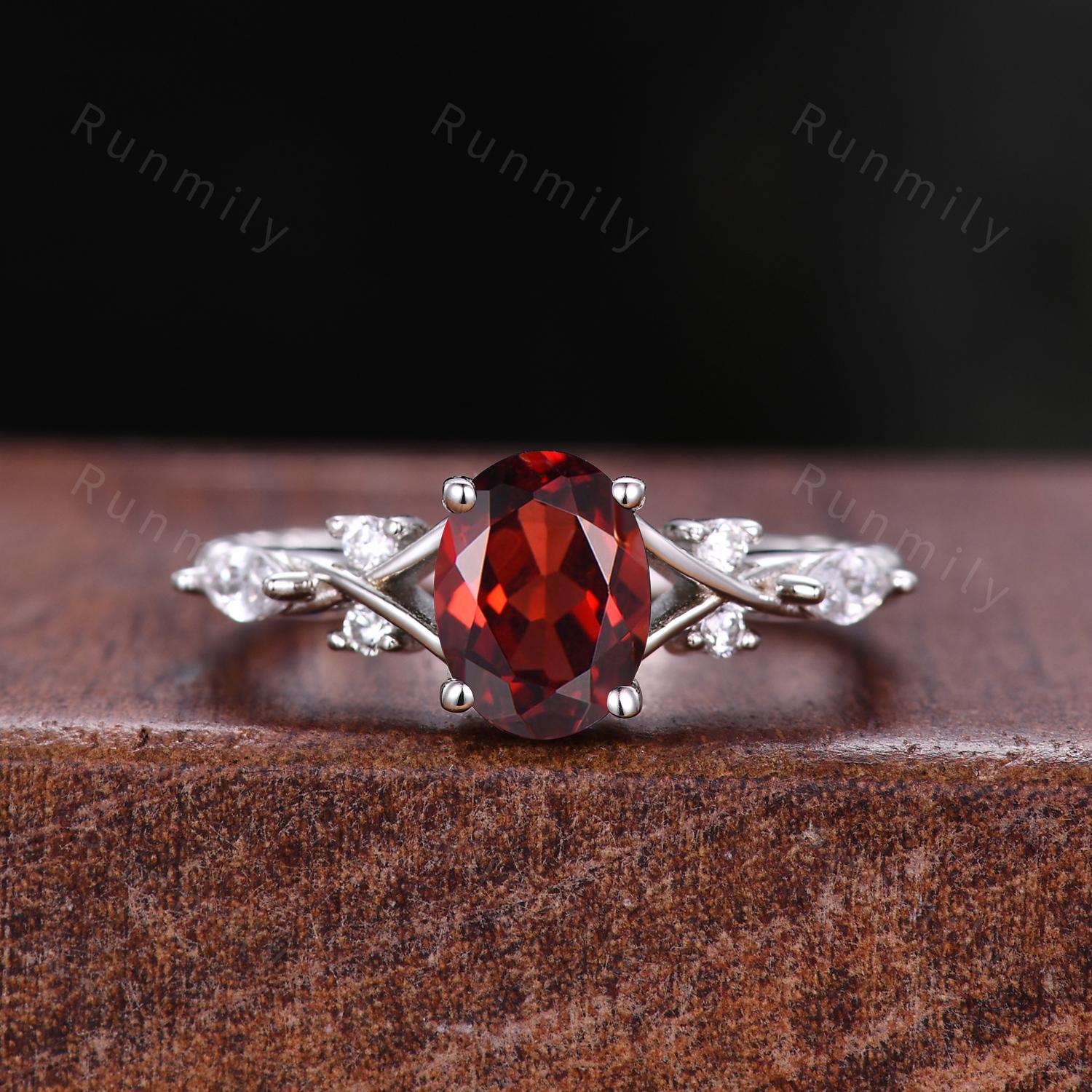 Oval cut Garnet couples ring set silver black gold matching promise ring vintage His and Hers wedding band Mens garnet ring anniversary ring