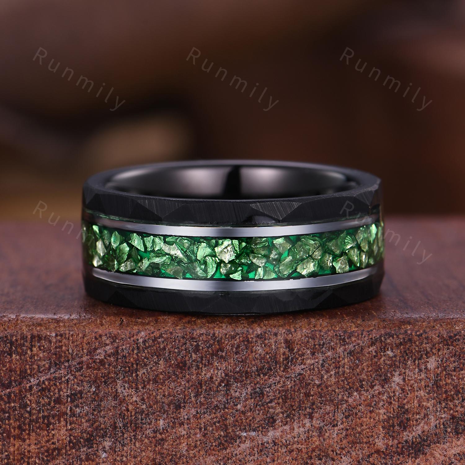 Kite cut Moss Agate Couples Ring Set Twig Leaf Moss Agate Ring for Women Vintage His and Hers Wedding Band Men's Tungsten Emerald Ring