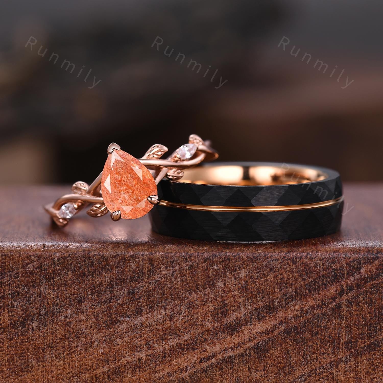 Vintage Sunstone Couples Ring Rose Gold Matching Ring Set His And Hers Wedding Band Promise Ring For Men For Women Energy Stone Ring