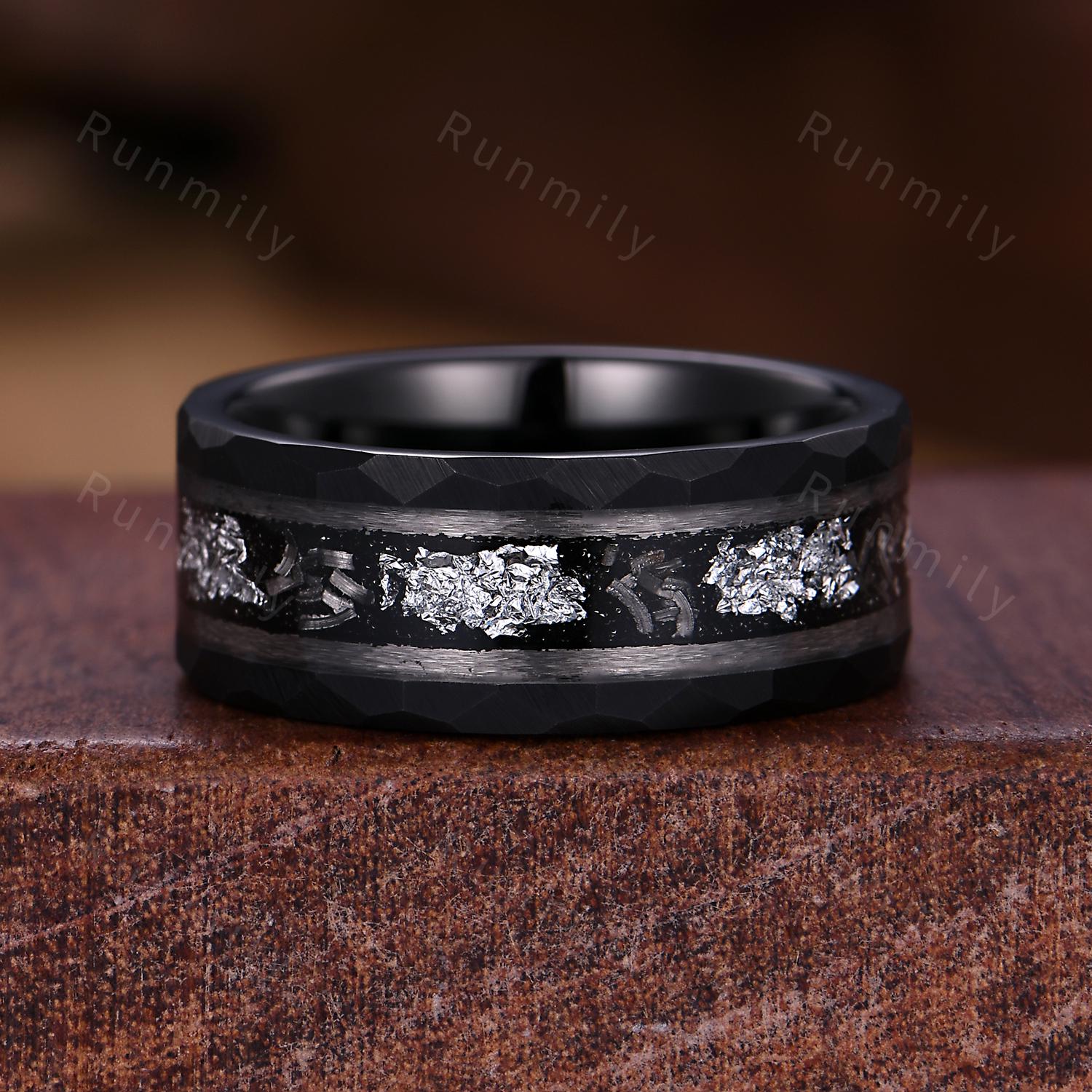 Vintage Hexagon cut Black Onyx Couples Ring Sterling Silver Matching Ring Set His and Hers Wedding Band Couple Black Gemstone Promise Ring