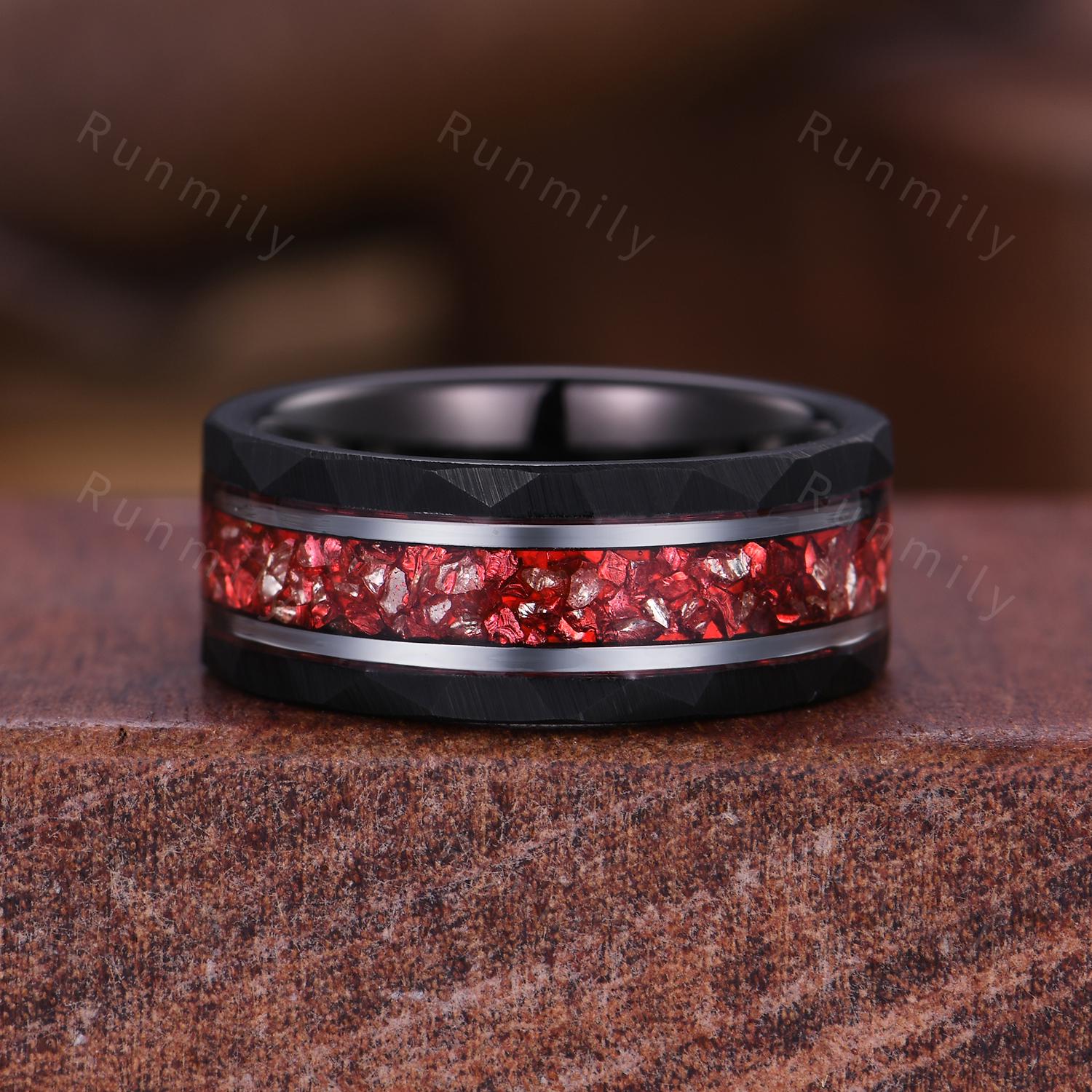 Twig Leaf Ruby Couples Ring Mens Crushed Ruby Ring White Gold His and Hers Wedding Band July Birthstone Couple Ring Set Nature Inspired Ring