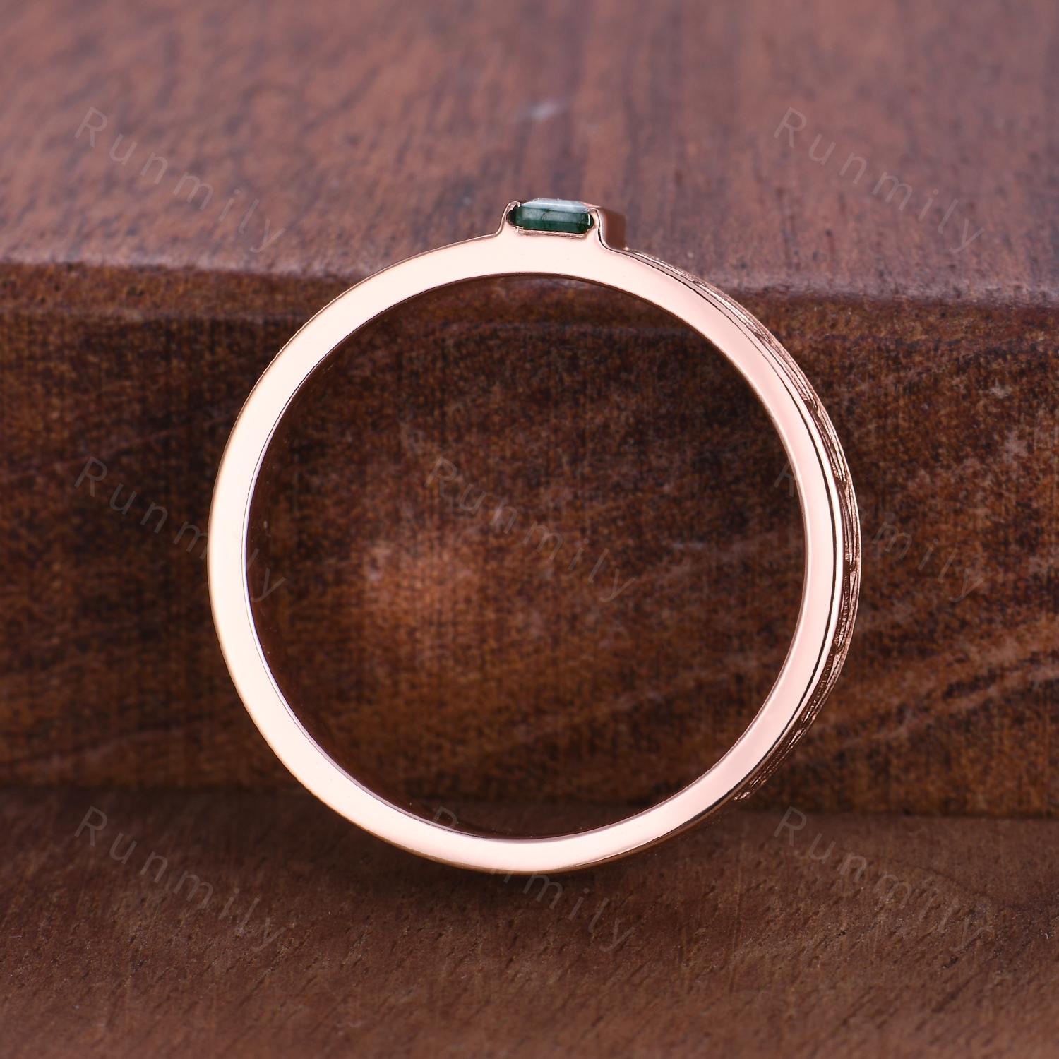 Mens White Opal Wedding Band Baguette Cut Opal Band 5mm Rose Gold Ring Mens Vine Leaf Stacking Matching Band Retro Vintage Ring Gift for Him