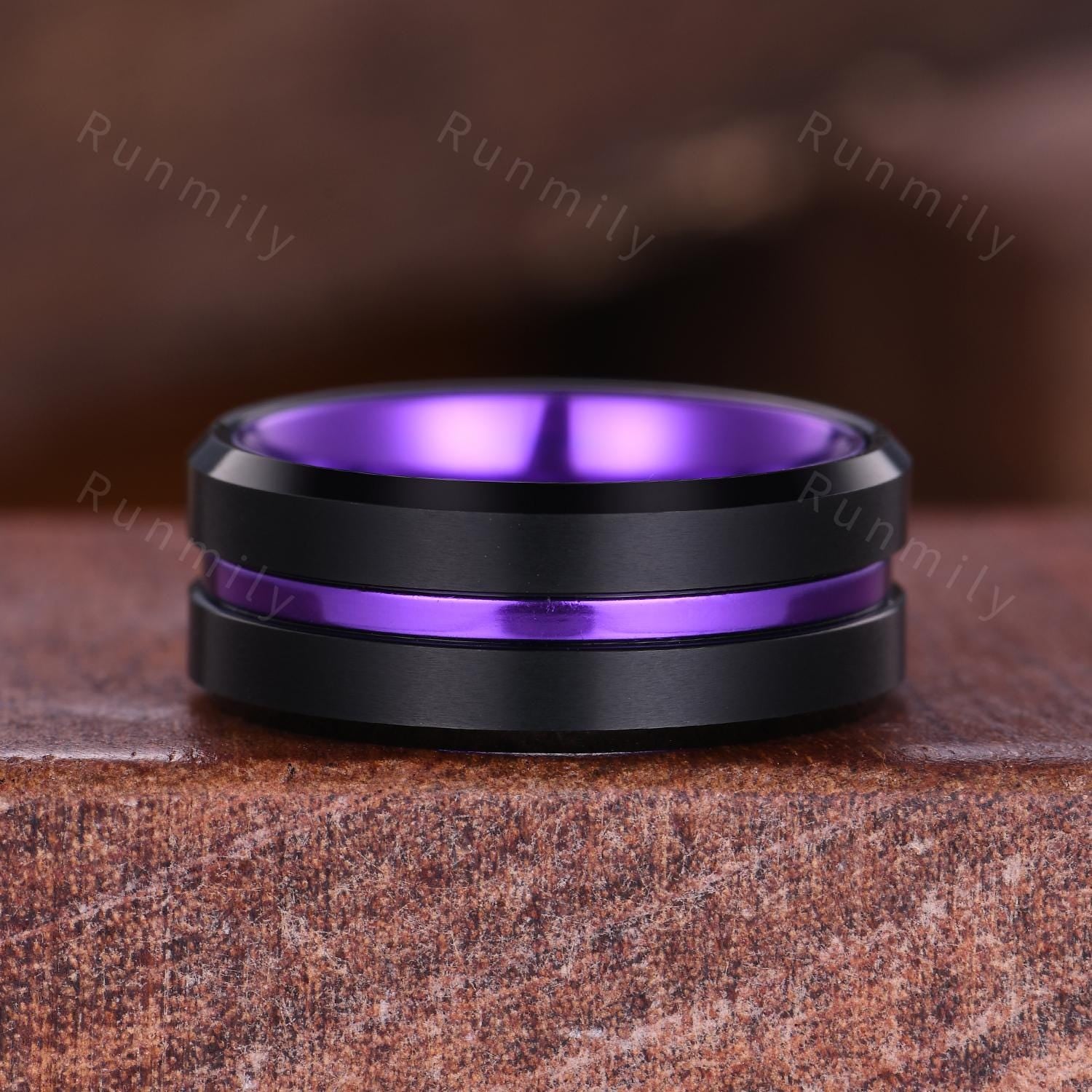 Purple Crab Nebula Couples Ring Set Vintage Lavender Opal Ring Black Gold His and Hers Wedding Band Promise Ring For Couple Purple Rings