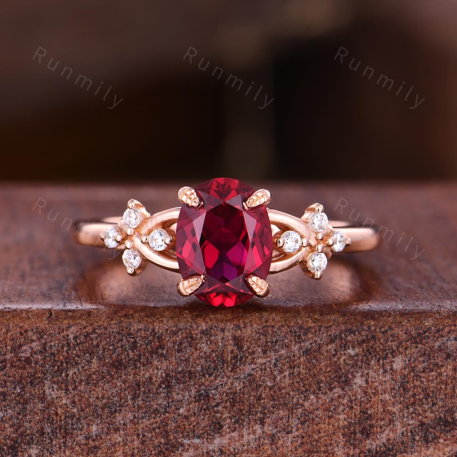 Oval cut Ruby couples ring set rose gold matching promise ring vintage His and Hers wedding band Mens Tungsten ring July birthstone gifts