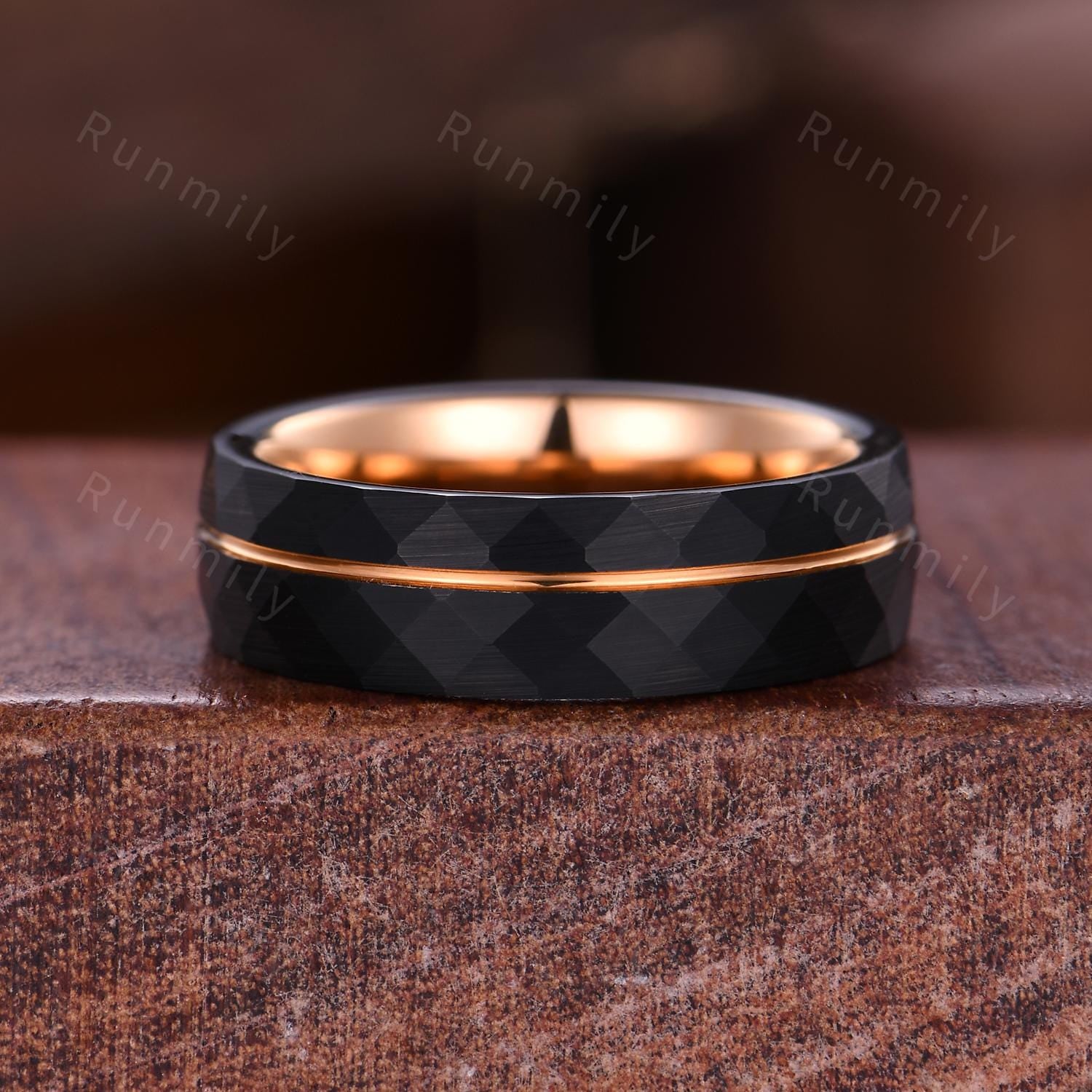 Vine Leaf Black Onyx Couples Ring Rose Gold Matching Ring Set His and Hers Wedding Band Promise Ring For Men For Women Kite Cut Ring