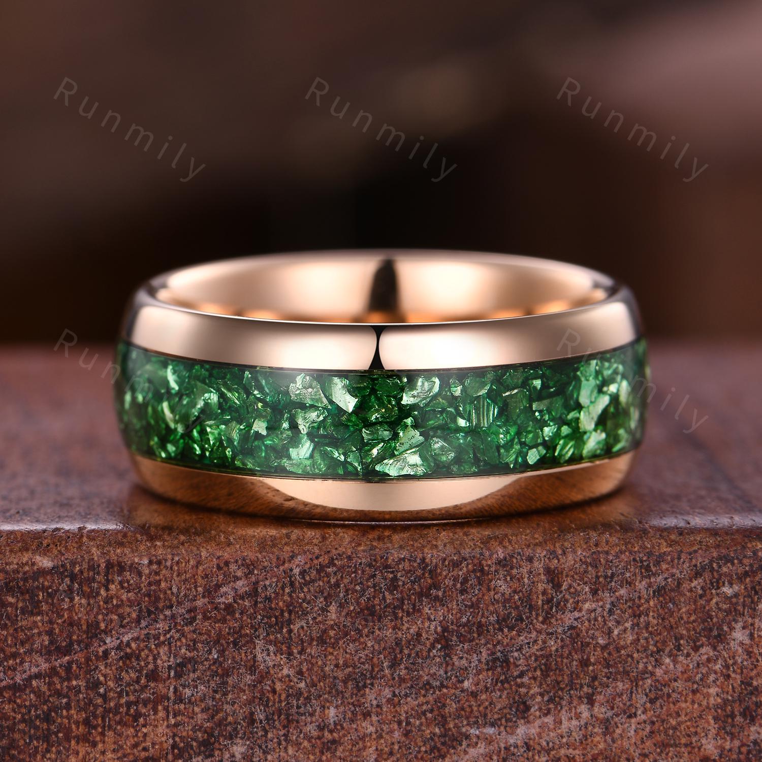 Rose Gold Emerald Couples Band His And Hers Matching Ring Set Floral Style Ring Mens Emerald Ring May Birthstone Gift For Men And Women