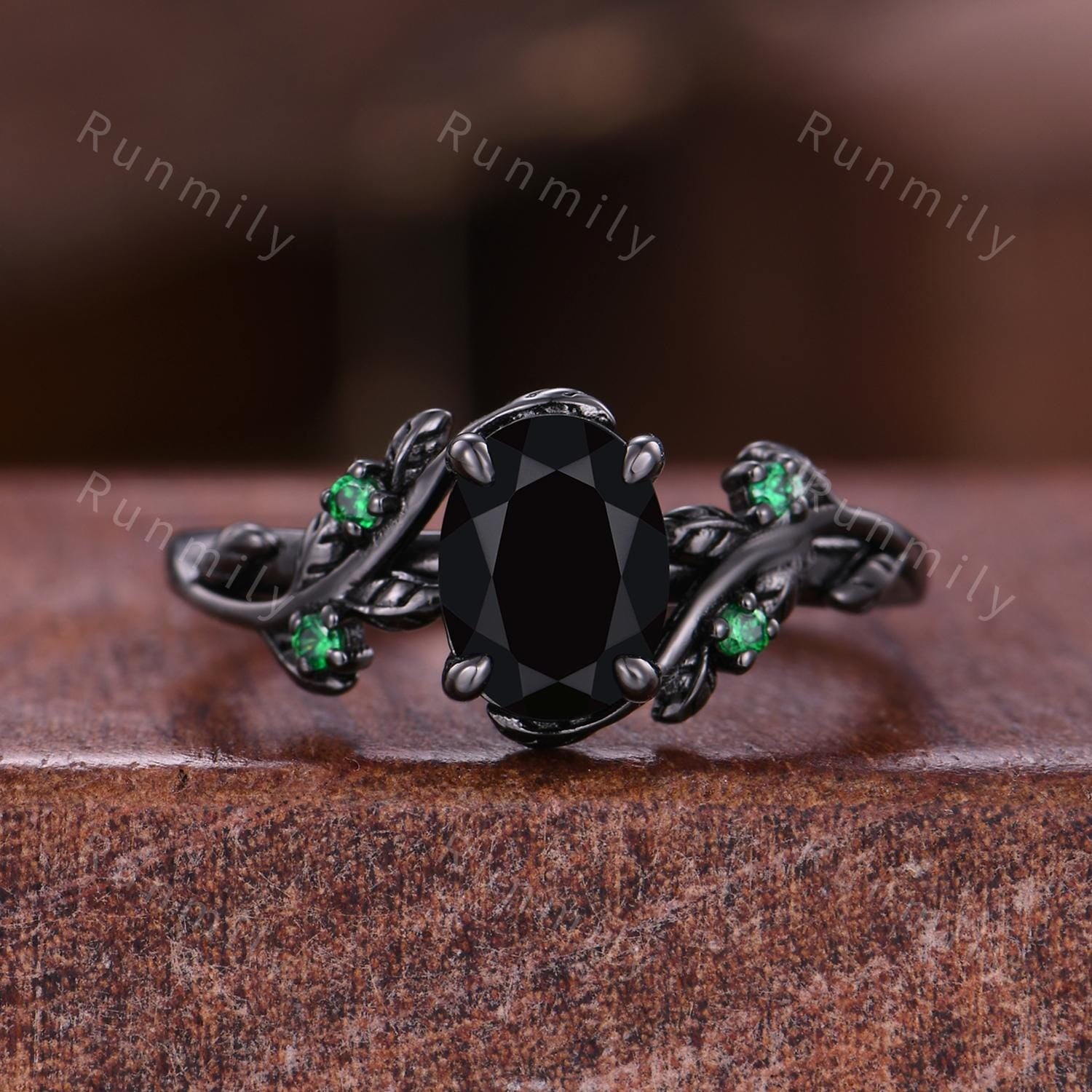 Oval cut Black Onyx Couple Ring Set Gothic Black Gold His and Hers Ring Galaxy Sandstone Ring Mens Tungsten Ring Promise Rings for Couple