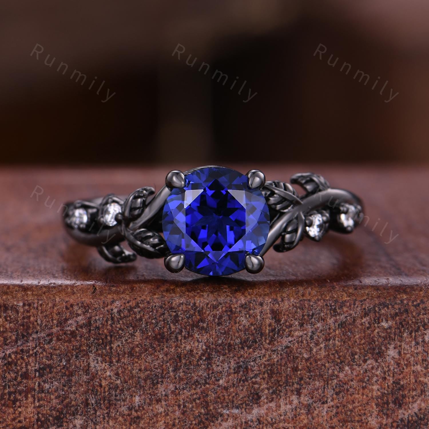 Blue Nebula Ring Set Vintage Blue Sapphire Engagement Ring Gothic Black Gold Matching Ring Set His and Hers Band Outer Space Couple Ring Set