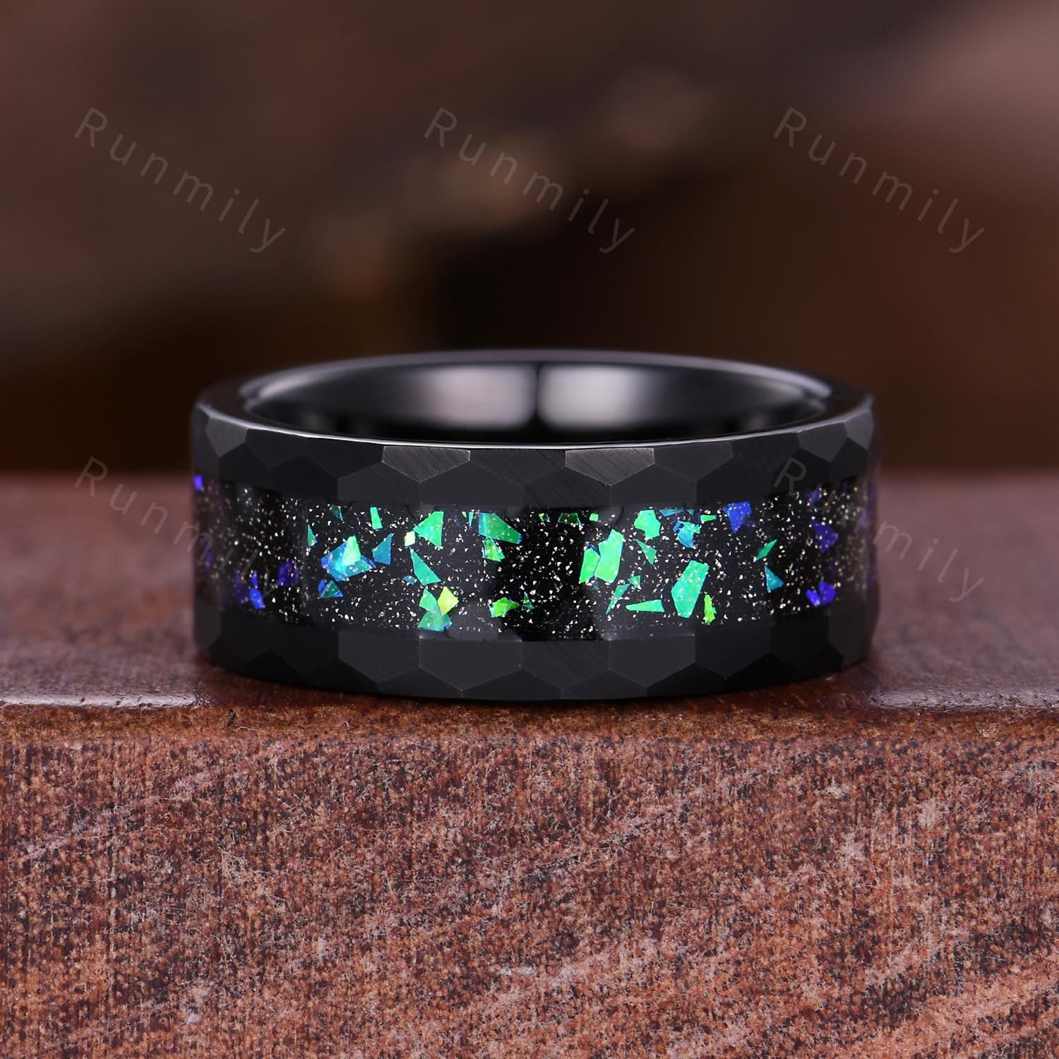 Starry Night Black Onyx Ring Set Black Gold His and Hers Wedding Band Unique Couples Ring Nature Inspired Ring Couple Matching Promise Rings