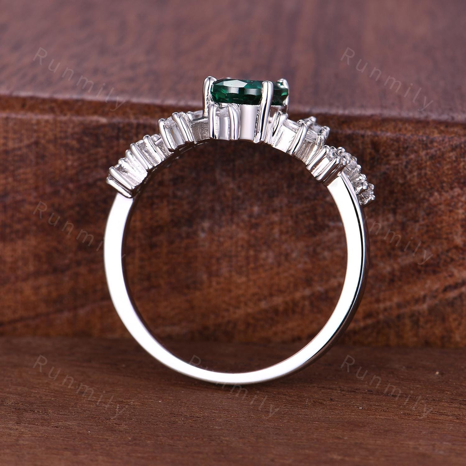 Vintage Emerald Engagement Ring Unique Branch Diamond Ring for Women Green Emerald White Gold Ring Art Deco Oval Cut Bridal Ring May Gifts