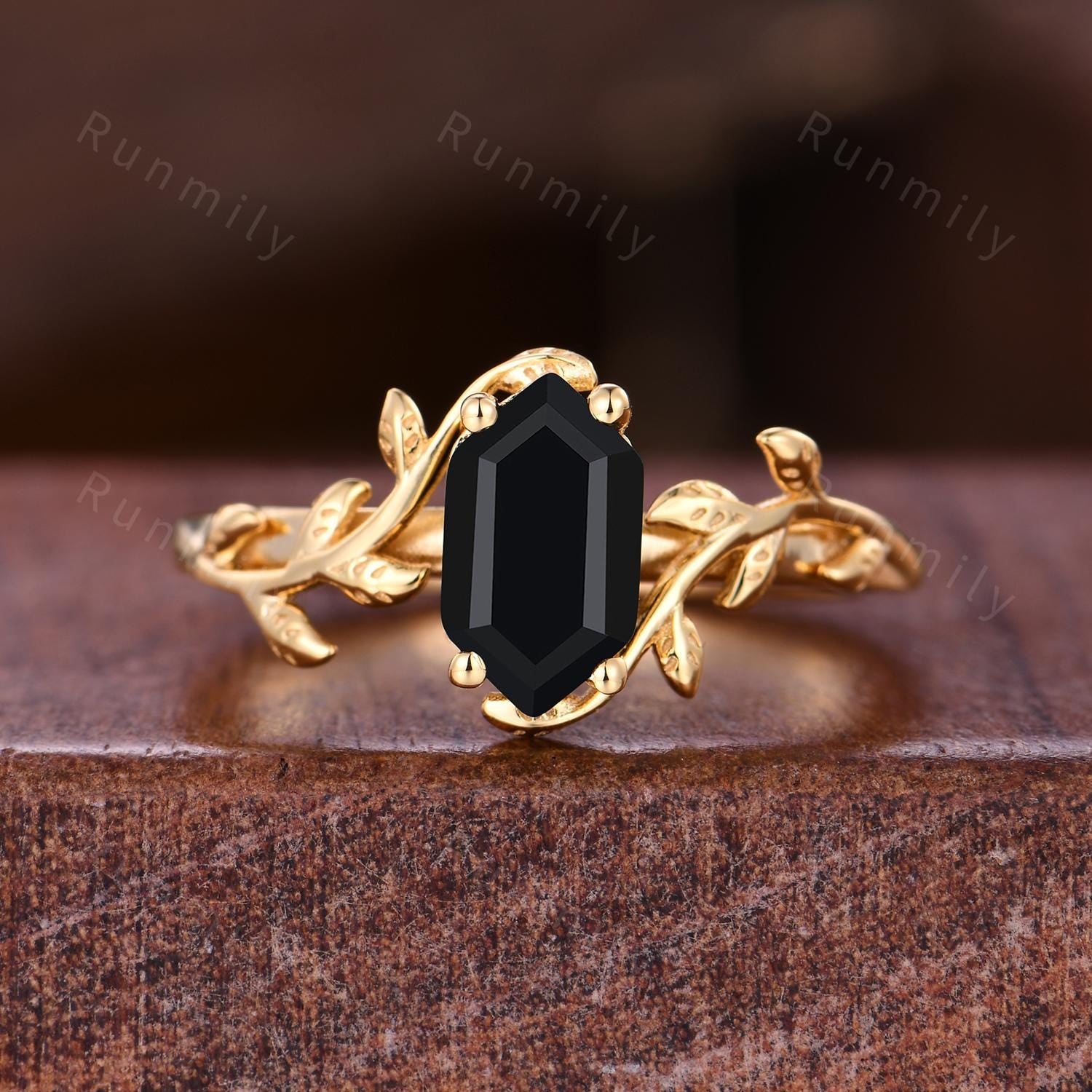 Hexagon cut Black Onyx Couples Ring Yellow Gold Matching Ring Set His and Hers Wedding Band Mens Galaxy Sandstone Ring Couples Promise Ring