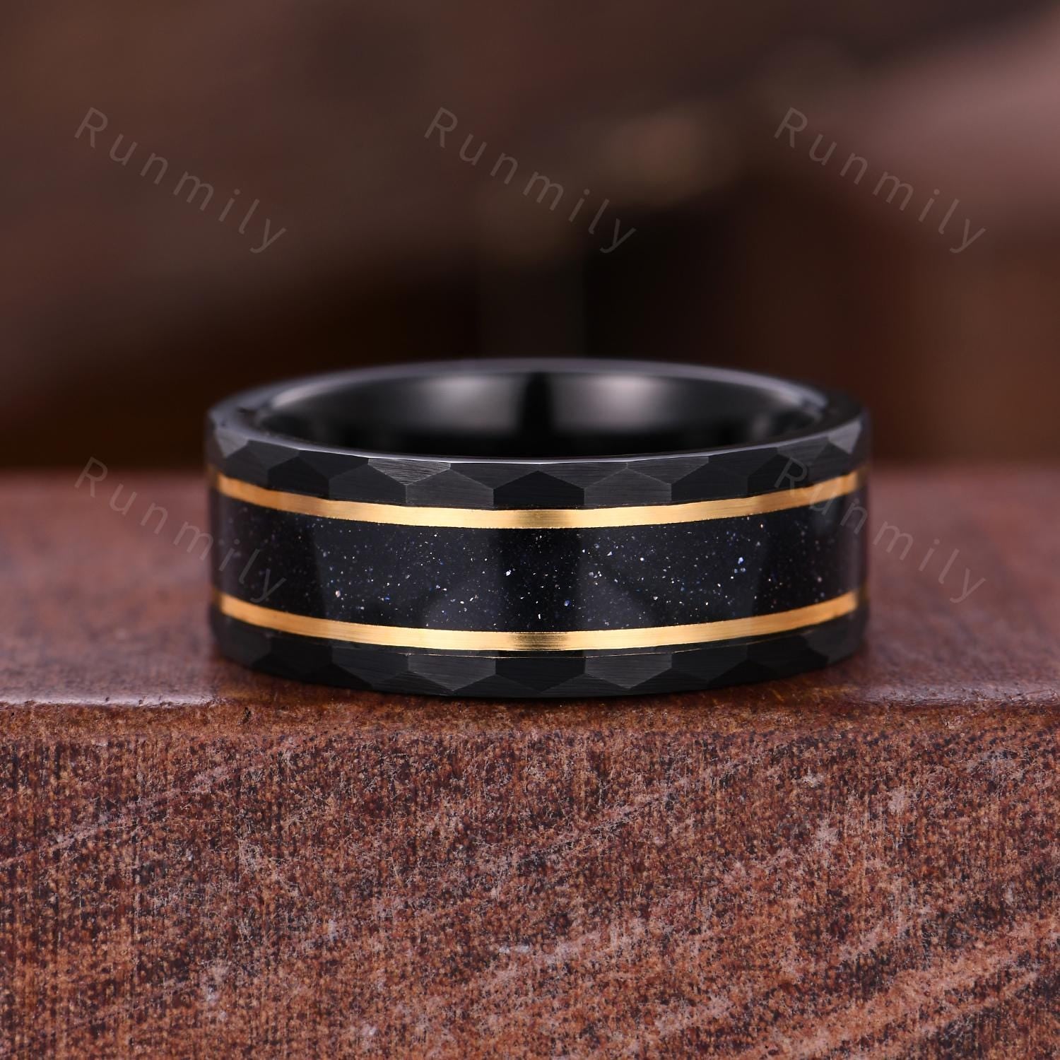 Hexagon cut Black Onyx Couples Ring Yellow Gold Matching Ring Set His and Hers Wedding Band Mens Galaxy Sandstone Ring Couples Promise Ring