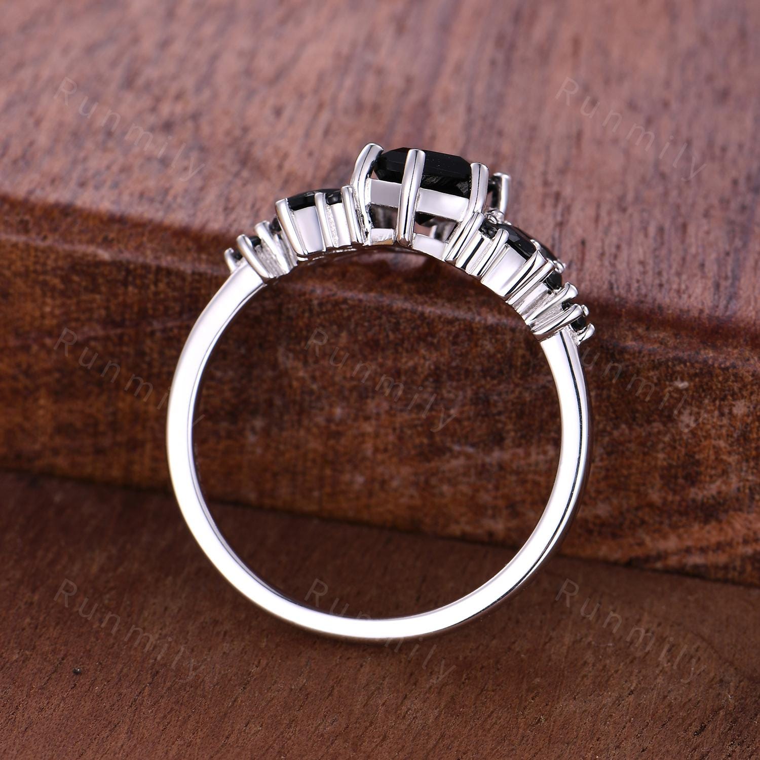 Hexagon cut Black Onyx Engagement Ring Unique Cluster Ring For Women Marquise Black Spinel Wedding Ring Vintage Black Gemstone Promise Ring