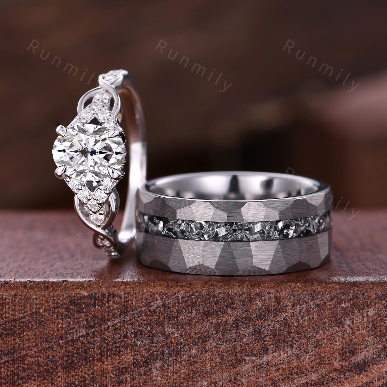 Oval cut Moissanite couple ring, vintage His and Hers wedding band, Mens silver tungsten ring, Moissanite jewelry for couple, promise rings