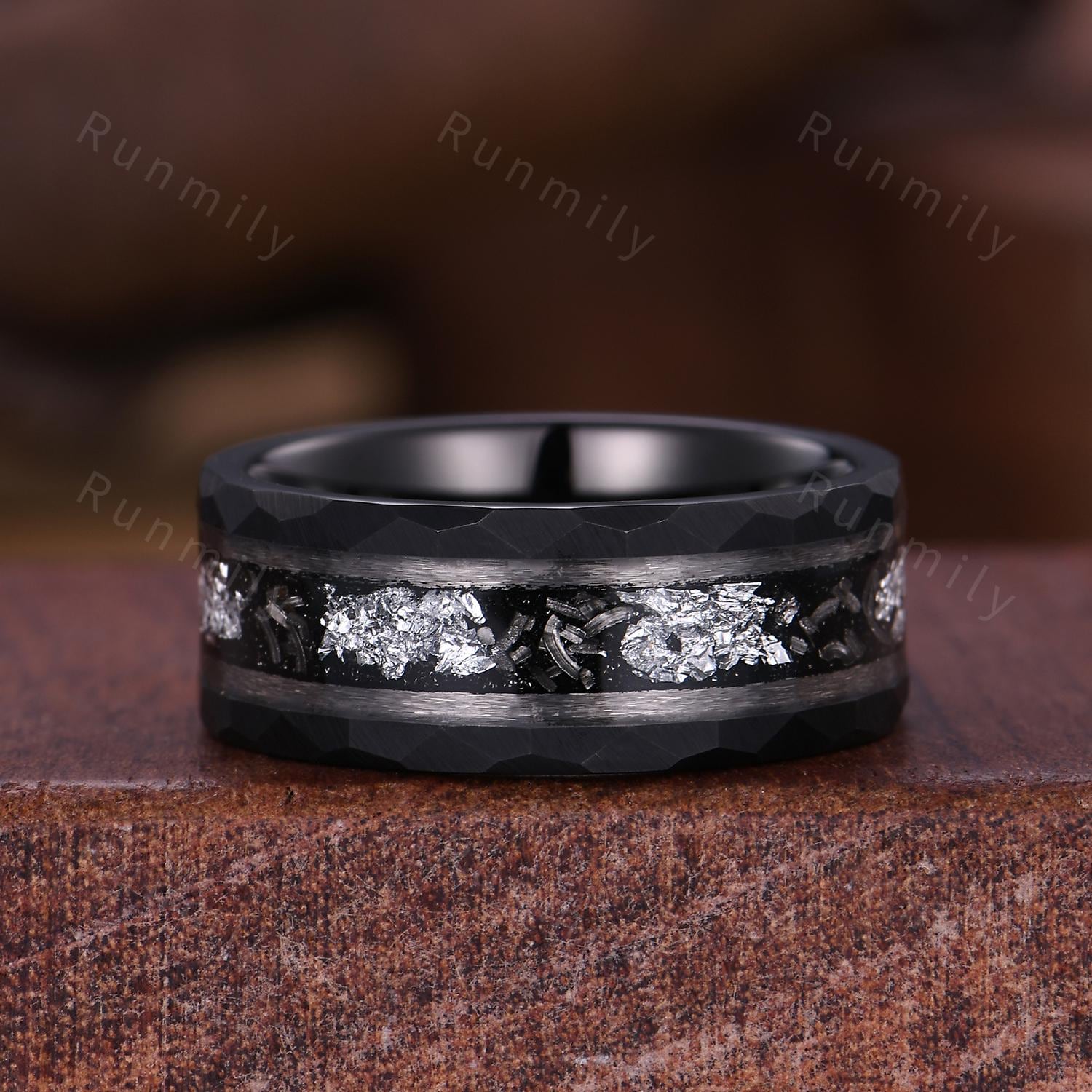 Delicate Black Onyx Couples Ring Hexagon cut Black Gem Engagement Ring His and Hers Wedding Band Mens Tungsten Ring Unique Anniversary Gift