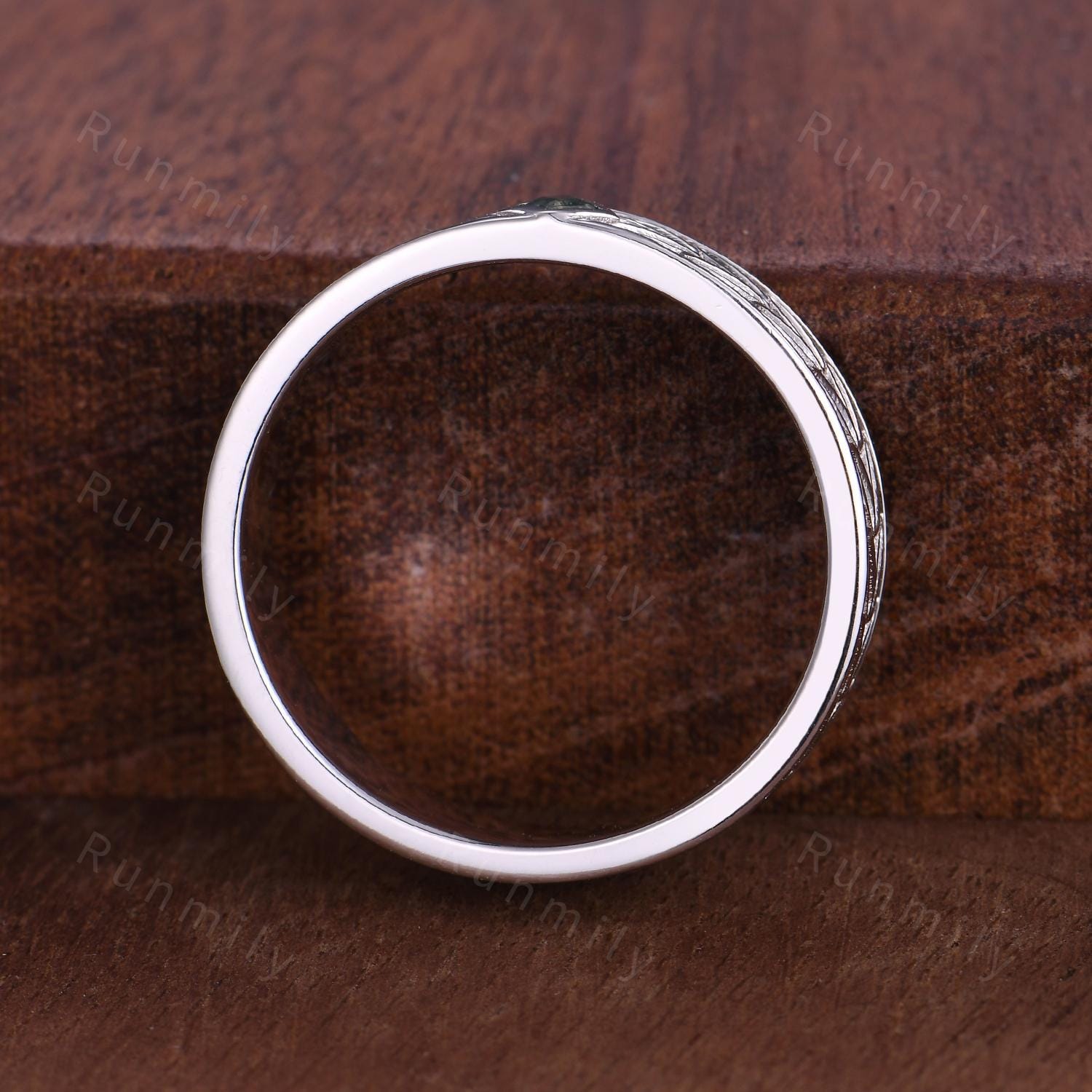 Mens Moss Agate Wedding Band Unique Kite cut Wedding Band For Mens Natural Green Agate Ring His Engagement Ring Band Leaf-Inspired Ring