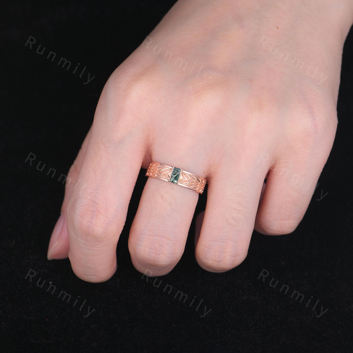 Baguette cut Alexandrite Wedding Band 5mm Mens Wedding Band Color Changing Stone Ring His Engagement Ring Band Leaf Style Ring Stacking Band