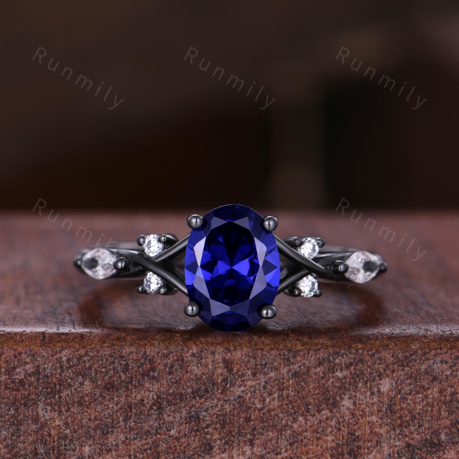 Orion Nebula Ring Set Oval Cut Blue Saphire Engagement Ring Gothic Black Gold Matching Ring Set His And Hers Band Outer Space Couple Ring