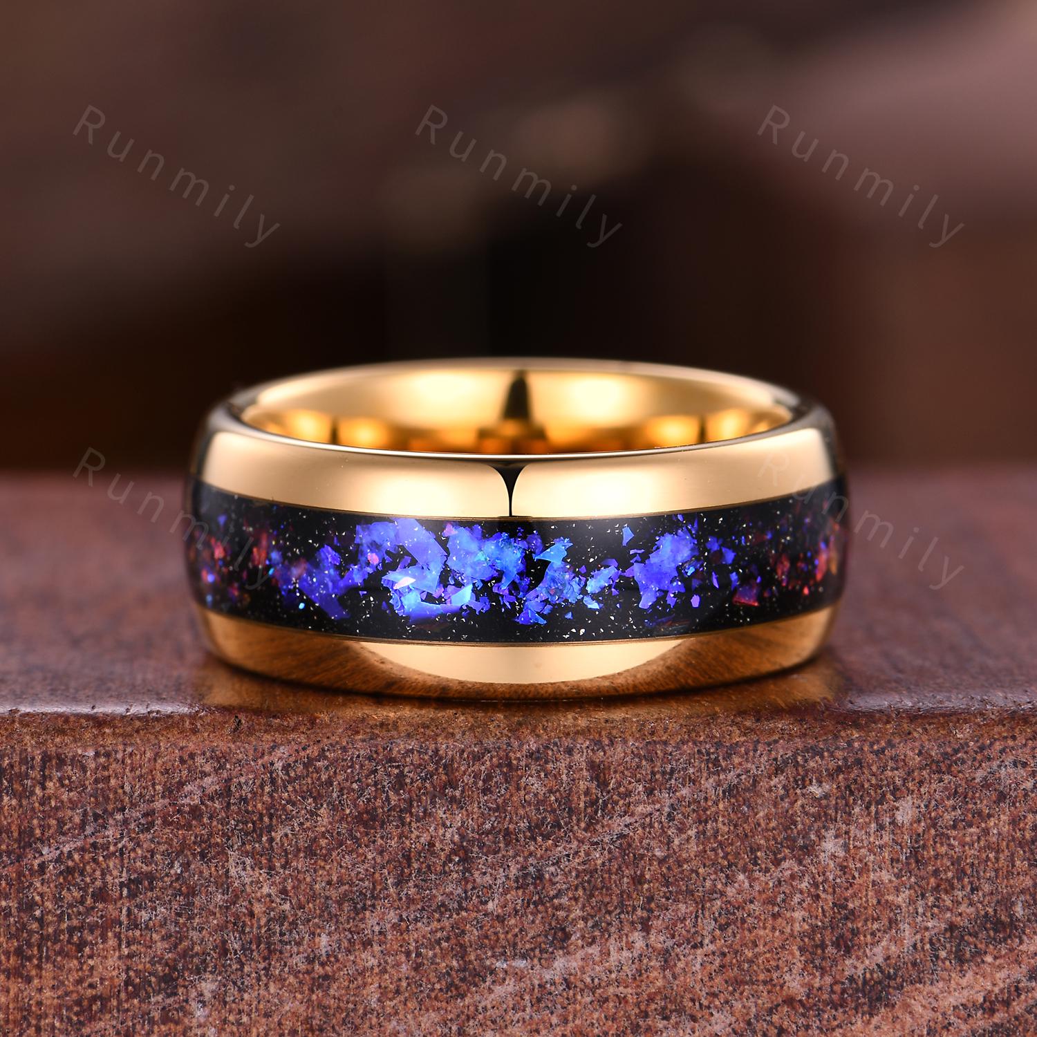 Orion Nebula Couples Ring Set Vintage Blue Sandstone Ring Yellow Gold His and Hers Wedding Band Promise Ring For Couple Outer Space Ring