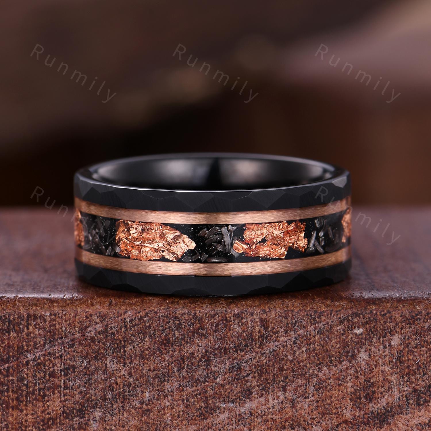 Coffin cut Black Onyx Couples Ring Rose Gold & Tungsten Matching Ring Set His and Hers Wedding Band Promise Ring For Couple Black Gems Ring