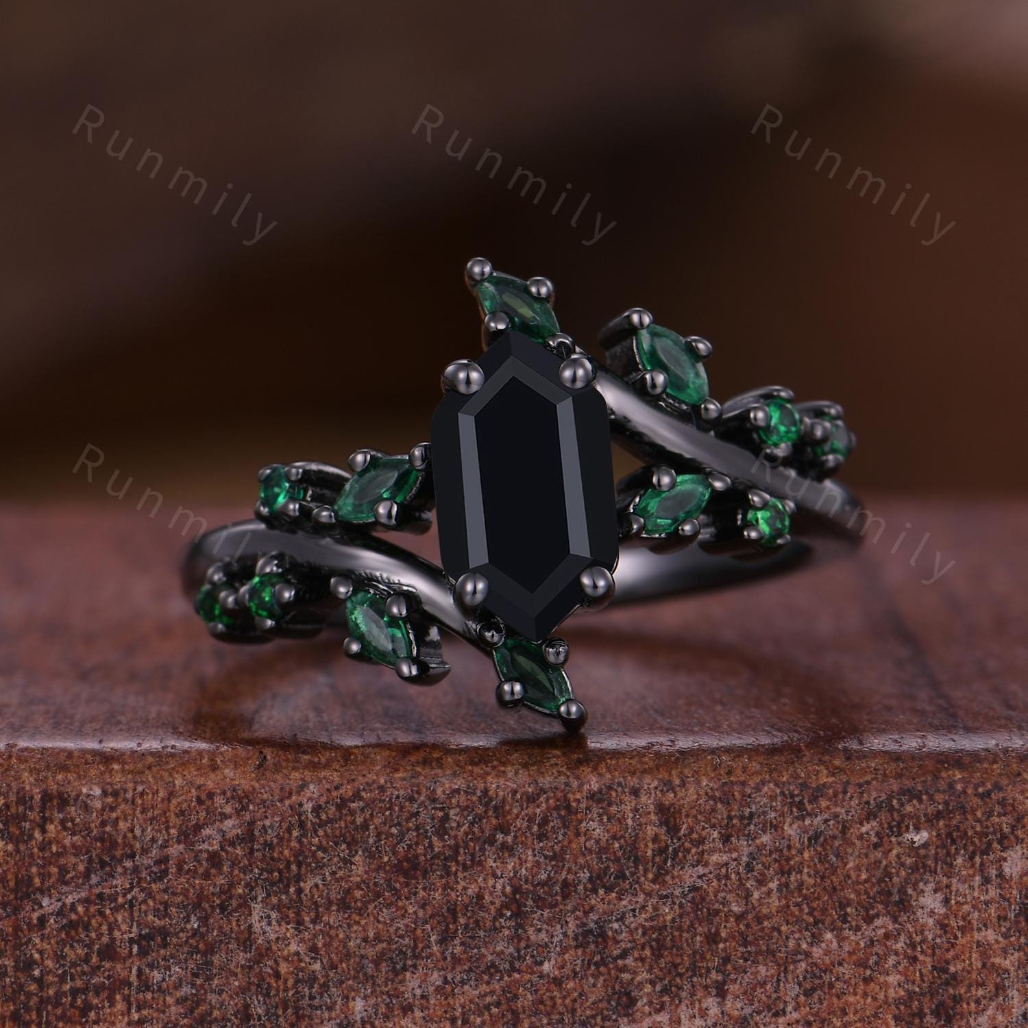 Black & Green Couples Ring Set Black Onyx Ring For Women Vintage Matching Ring Set Mens Tungsten Band Vintage Promise Rings For Couple