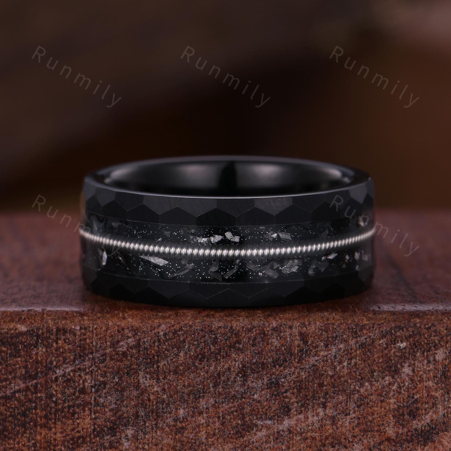 Emerald cut Black Onyx Couples Ring Set Antique His and Hers Wedding Band Mens Black Tungsten Ring Natural Black Gemstone Anniversary Rings