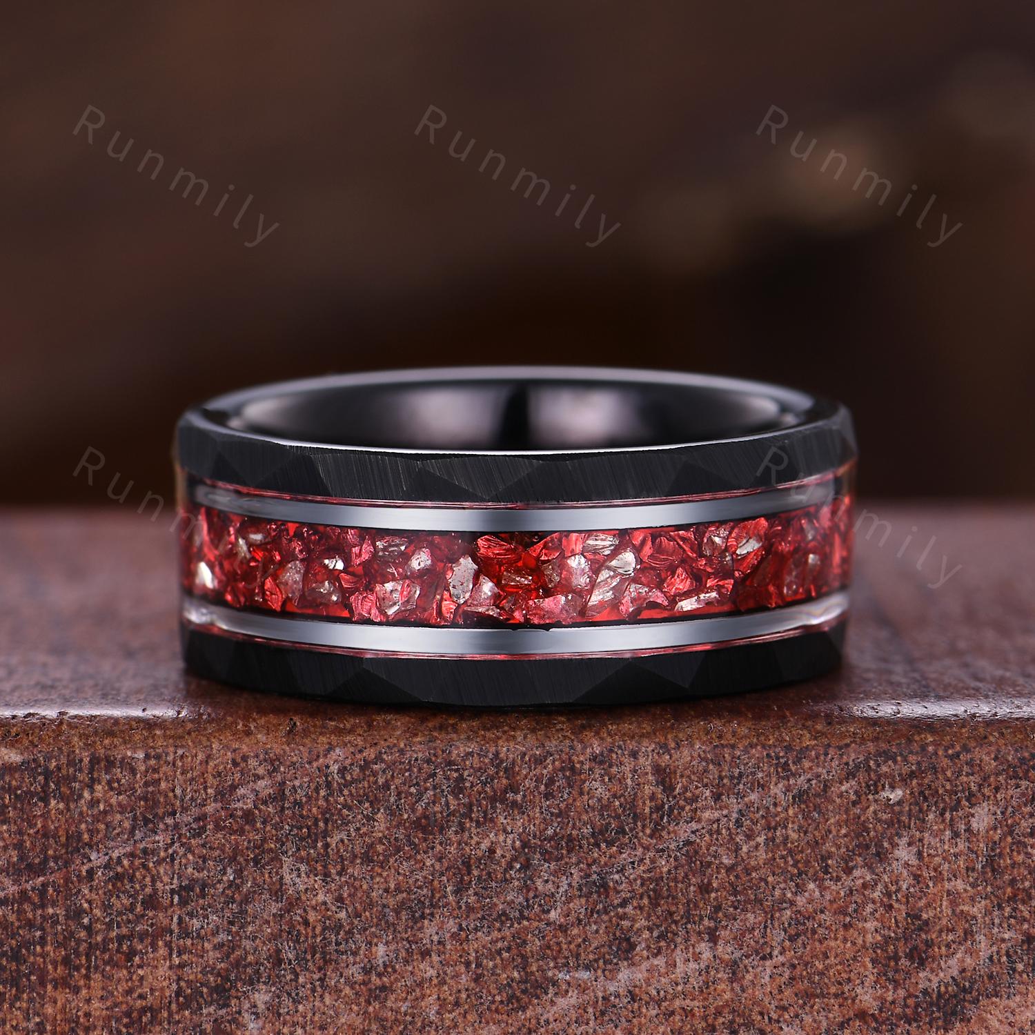 Branch Leaf Garnet couples ring set silver & tungsten matching promise ring vintage His and Hers wedding band Mens garnet ring January rings