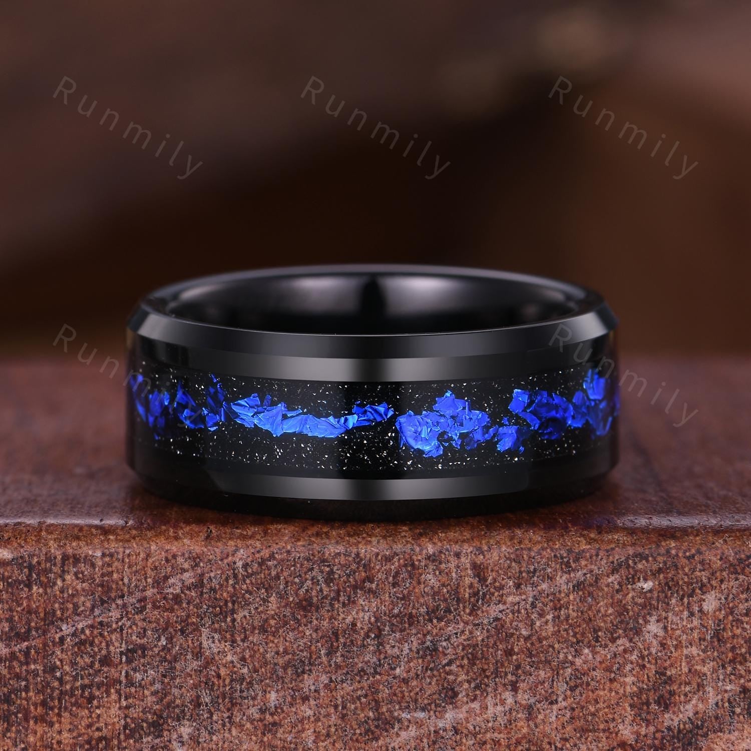 Twig Blue Sapphire Couples Ring Gothic Black Gold Matching Ring Set His and Hers Wedding Band Orion Nebula Promise Rings Diamond Branch Ring