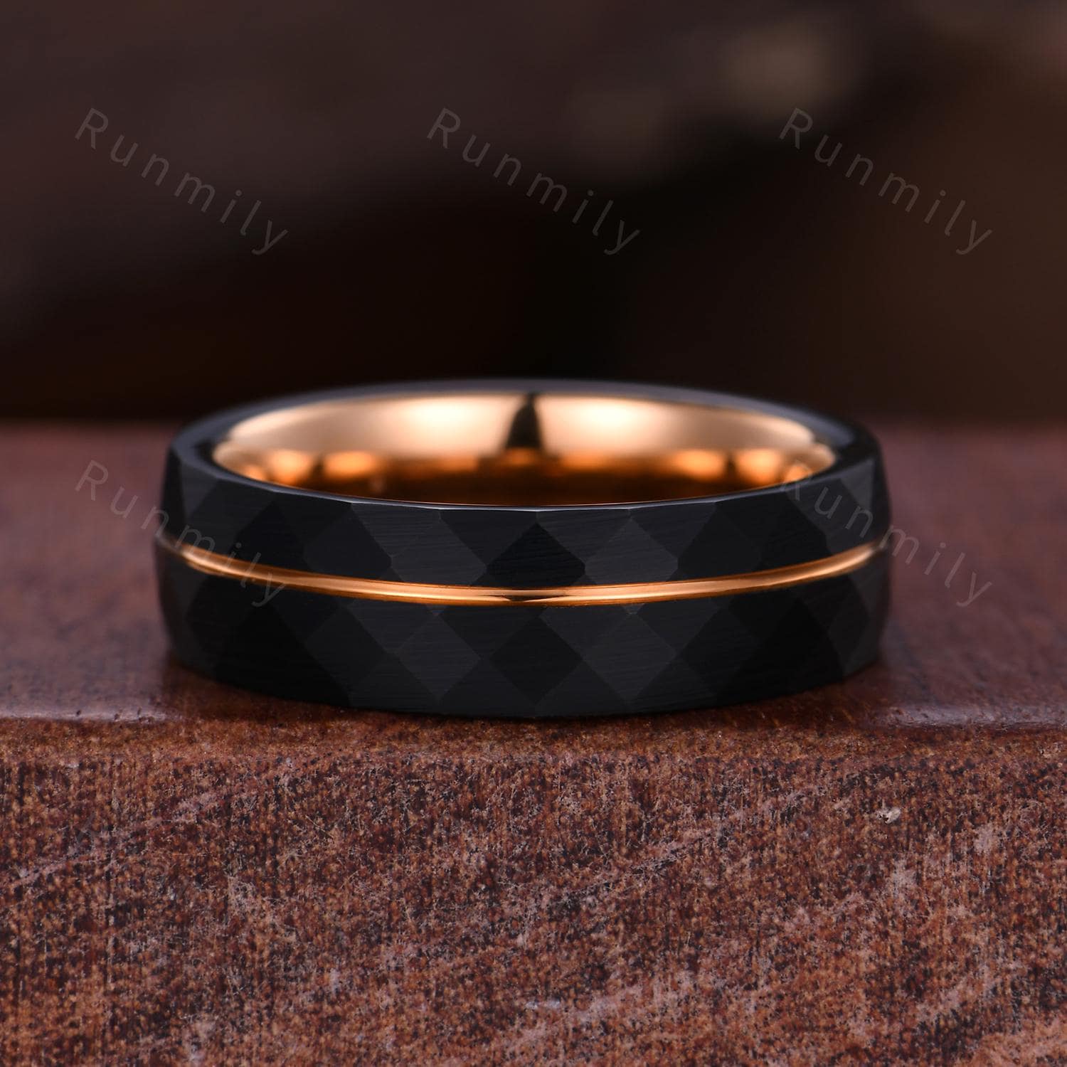 Hexagon Black Onyx Couples Ring Rose Gold Matching Ring Set His and Hers Wedding Band Promise Ring For Men For Women Unique Shank Ring