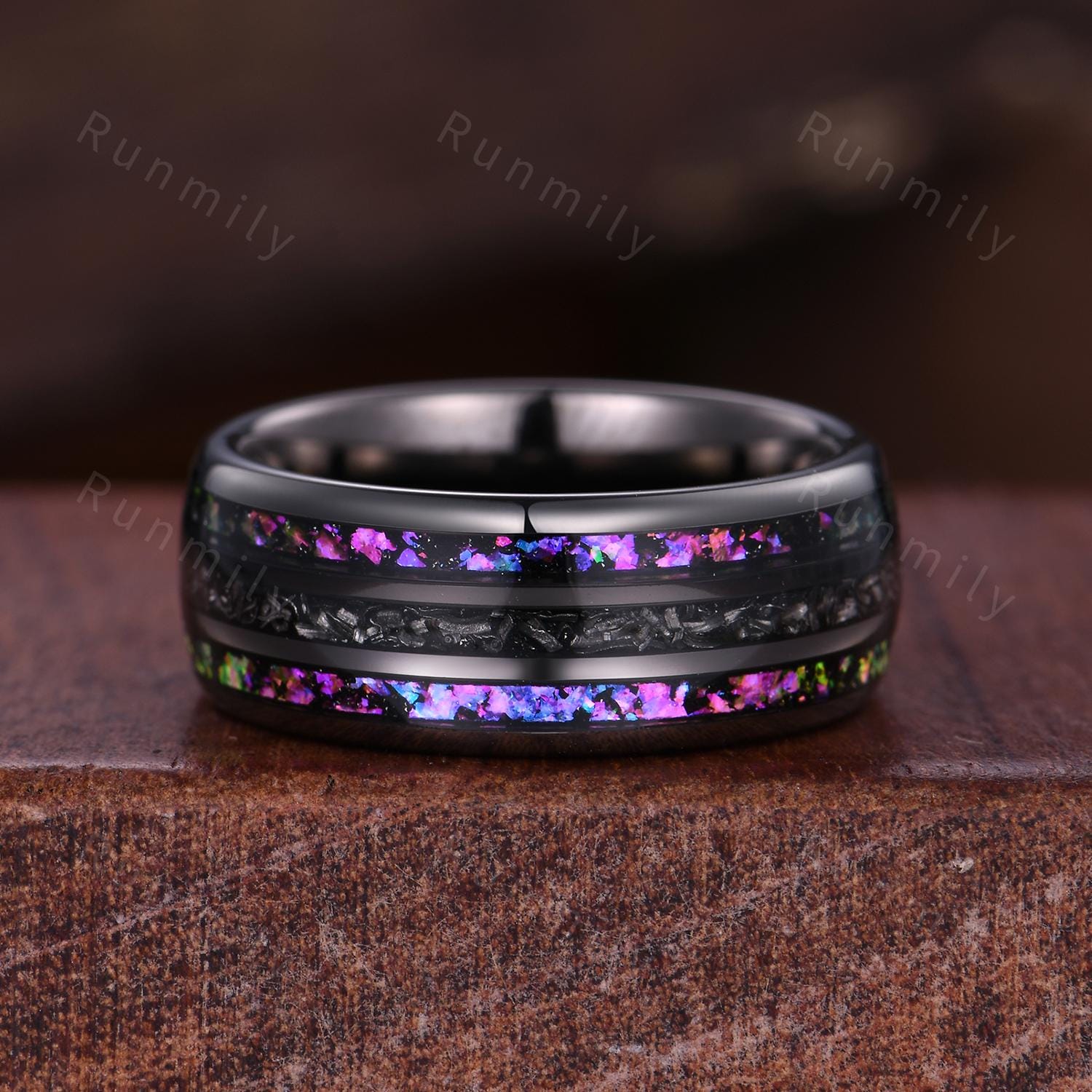 Purple Nebula Ring, Black Onyx Amethyst Engagement Ring Set, Black Gold His And Hers Wedding Band, Gothic Couples Ring, Nature Inspired Ring