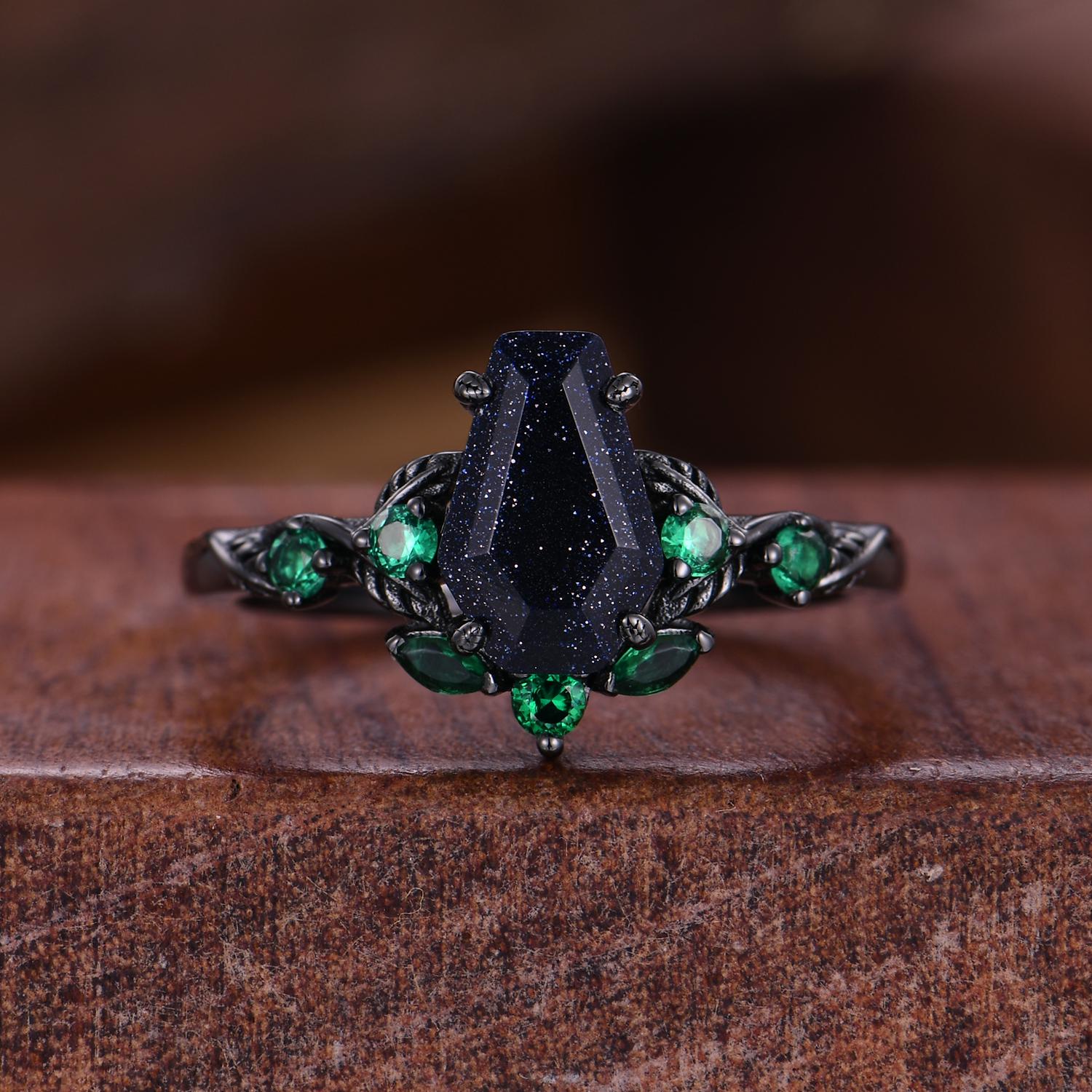 Coffin cut galaxy sandstone couples ring set starry sky matching promise rings His and Her wedding band Mens hammered ring anniversary gifts