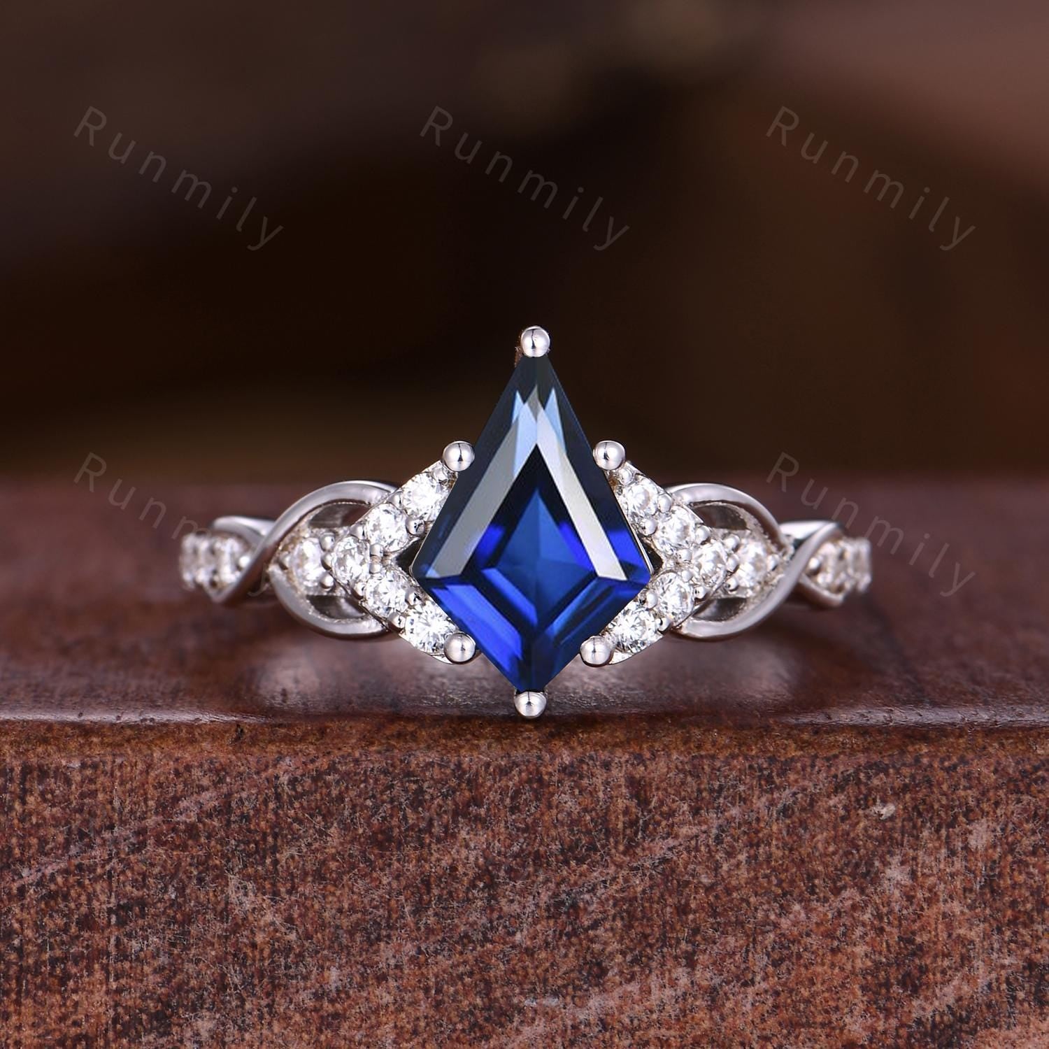 Blue Nebula Ring Set, Kite Sapphire Couple Promise Rings, His and Hers Wedding Band, Mens Crushed Sapphire Ring, September Birthstone Rings