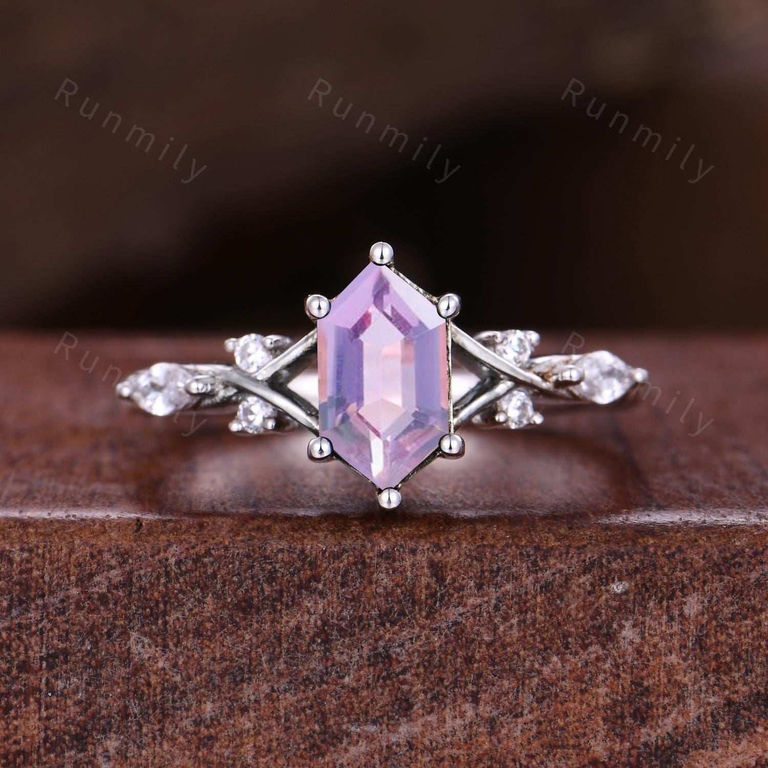 Vintage Lavender Amethyst Couples Ring White Gold Matching Ring Set His And Hers Wedding Band Promise Rings For Men For Women Purple Ring