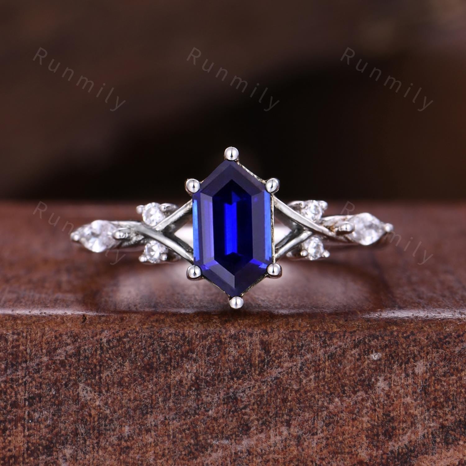 Vintage Blue Sapphire Couples Ring Silver Matching Ring Set His and Hers Wedding Band Promise Ring For Men For Women September Birthstone