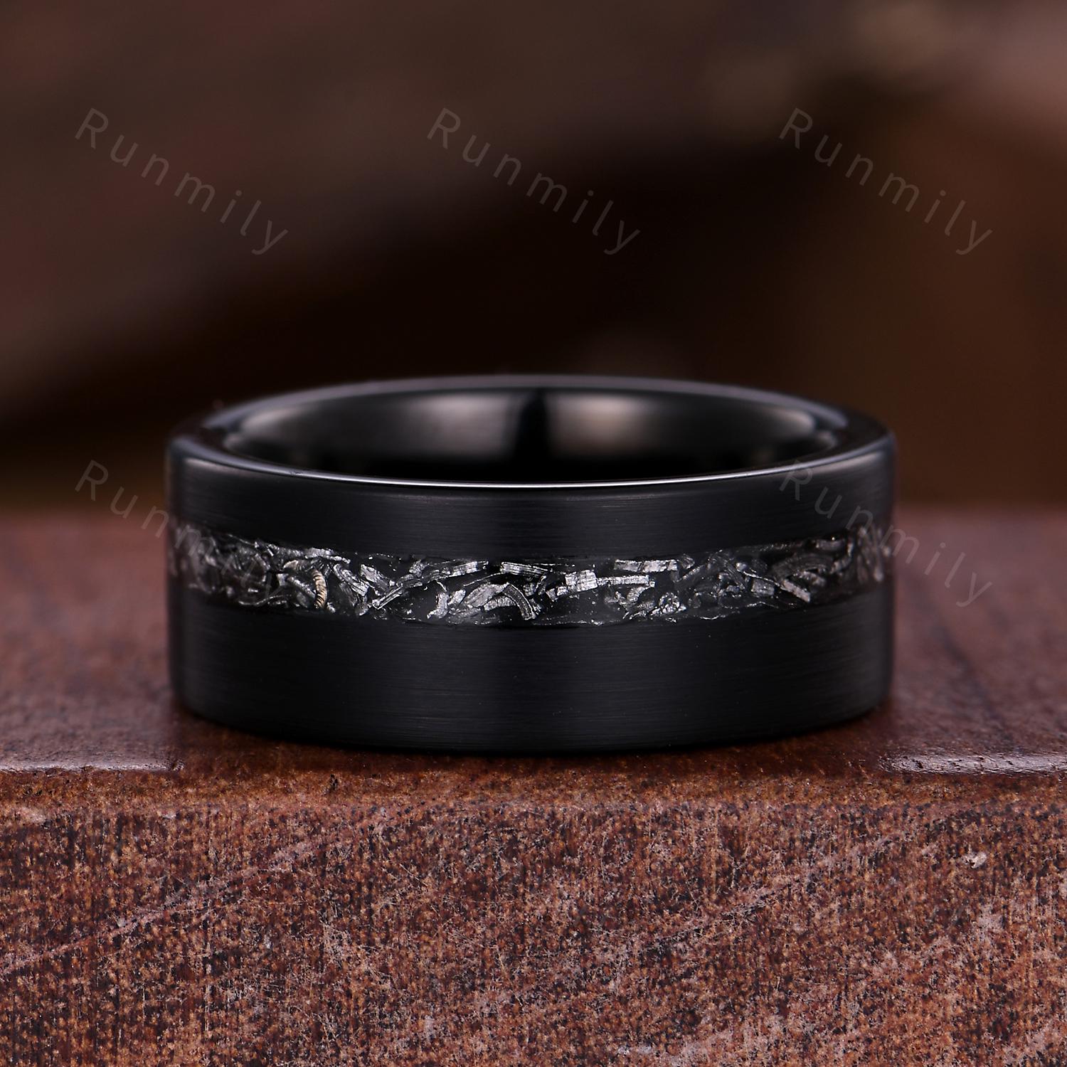 Hexagon Black Rutilated Quartz Couples Ring Black Gold Promise Ring Set Art Deco His and Hers Wedding Band Mens Meteorite Ring Black Rings