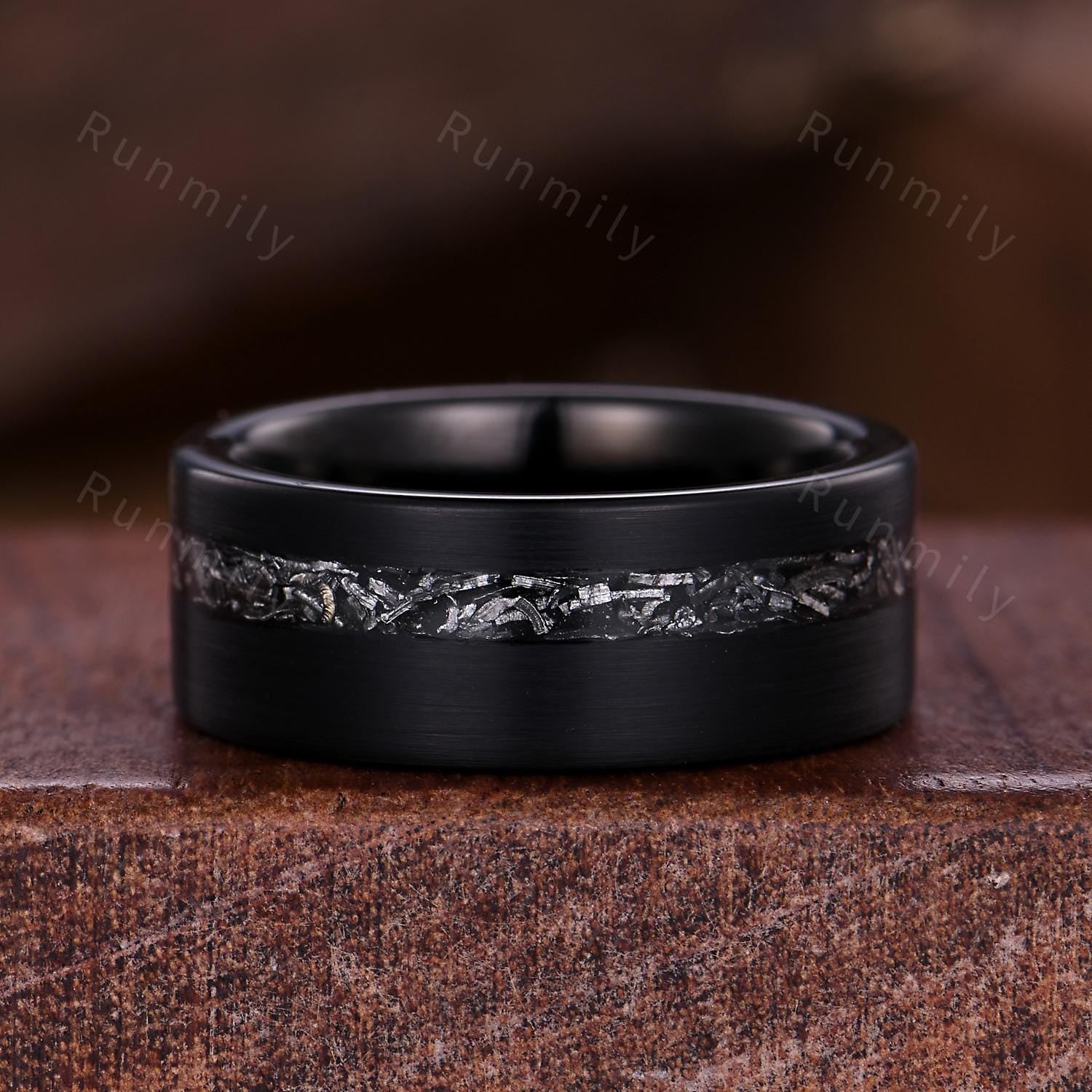 Natural Black Rutilated Quartz Couples Ring Black Gold Promise Ring Set Art Deco His and Hers Wedding Band Mens Meteorite Ring Black Gems