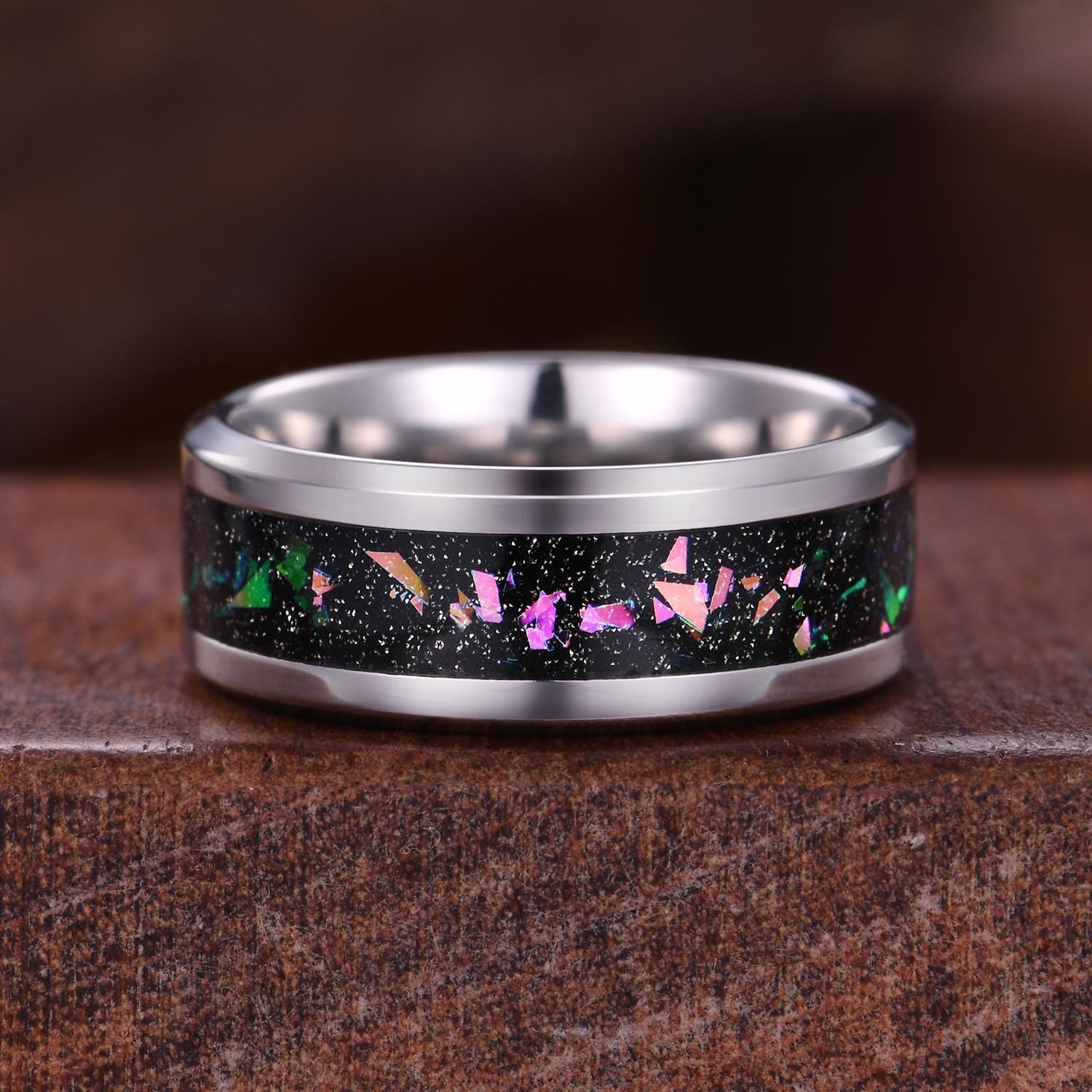 Pear cut Purple Opal Couples Ring Lavender Opal Matching Ring Set His and Hers Wedding Band Promise Rings For Men For Women Vine Leaf Ring