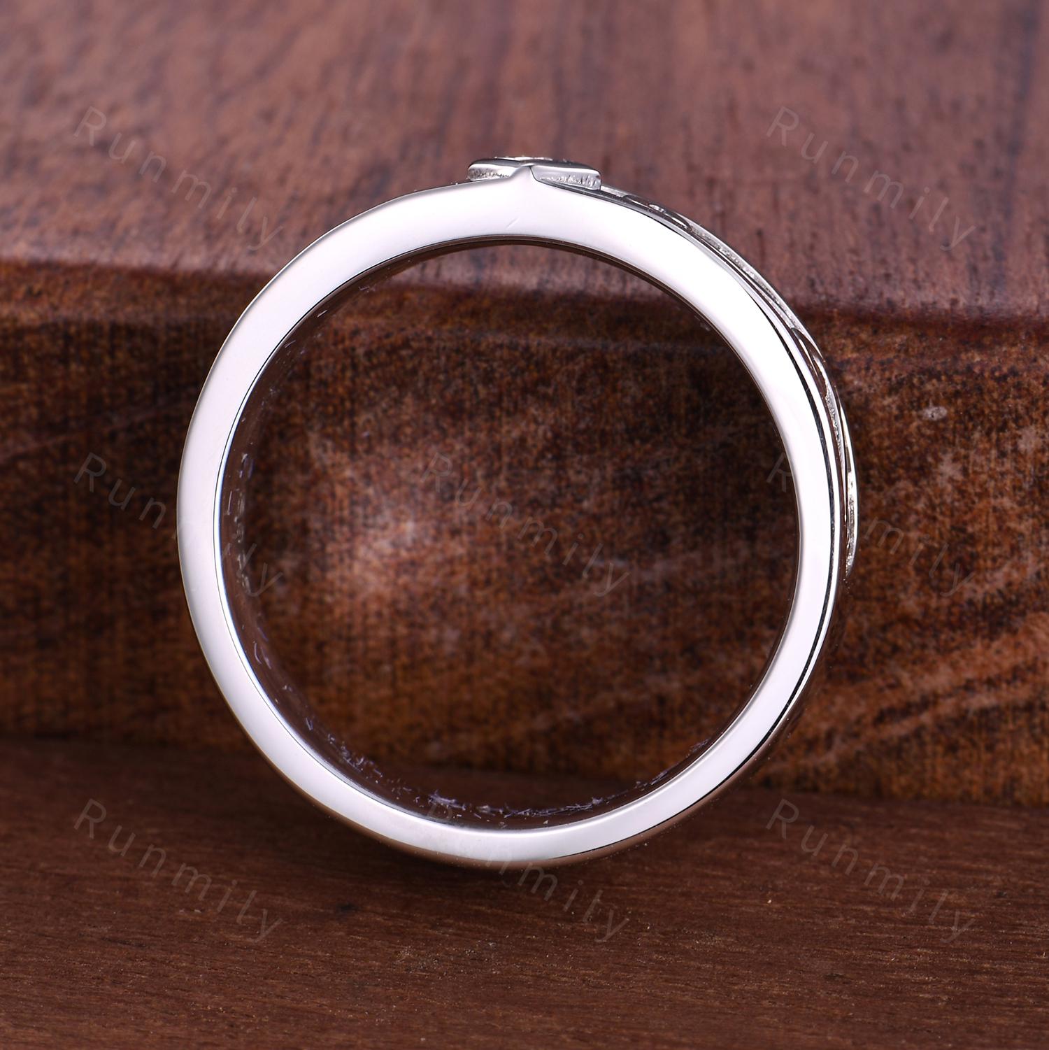 Branch Leaf Red Garnet Wedding Band Unique Kite cut Mens Wedding Band Mens Twig Ring His Engagement Ring Band January Ring Gift For Husband