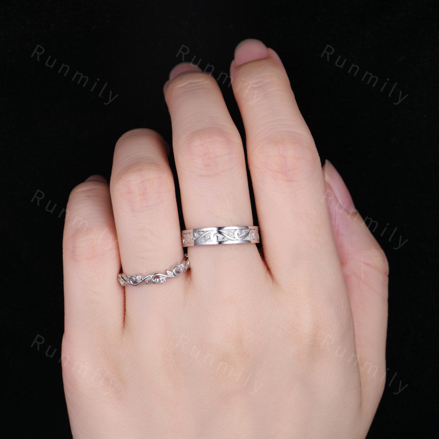 2pcs Couple Rings Set Inspired Leaf Moissanite Engagement Ring For Women Vintage Leaf Wedding Band For Men Unique Wedding Anniversary Rings