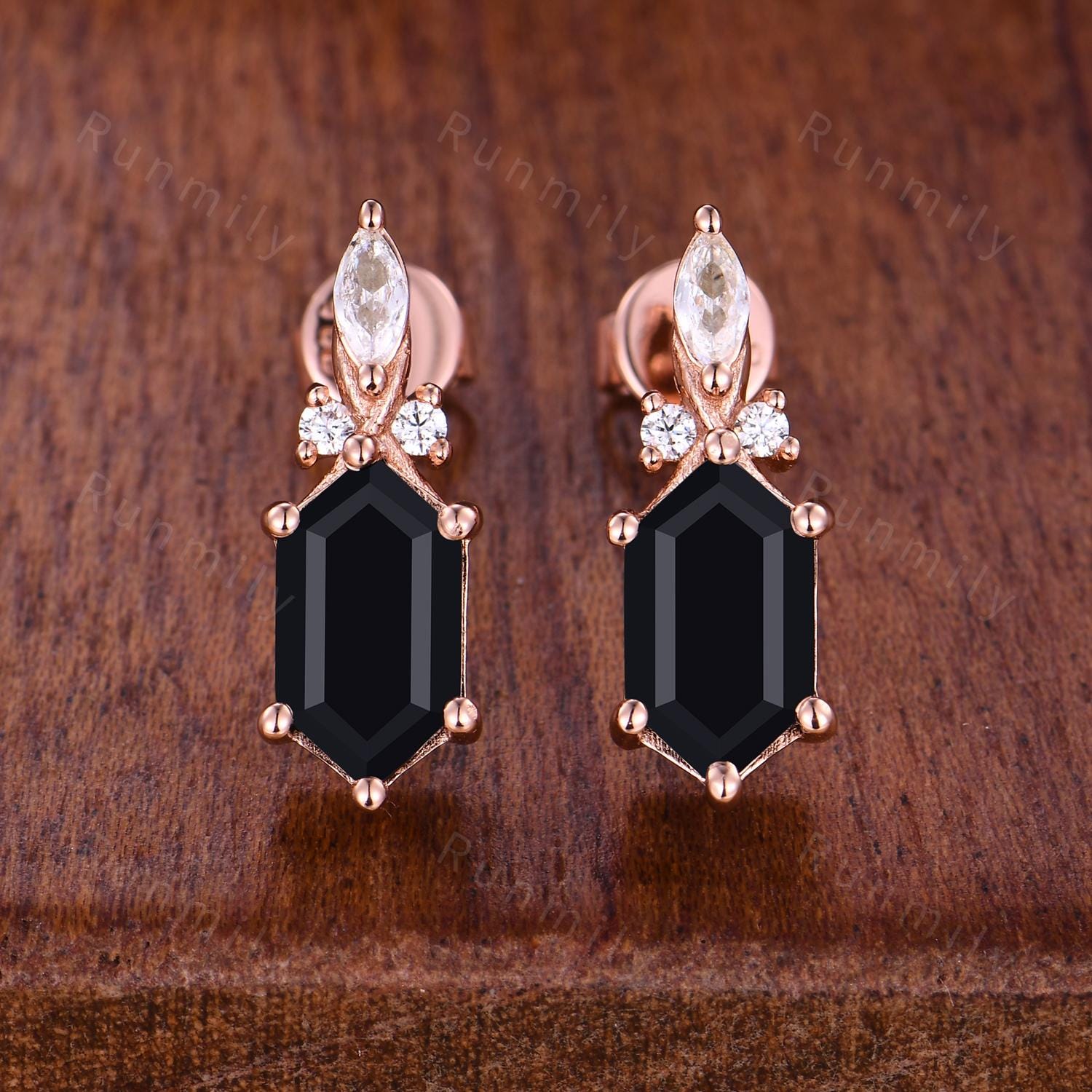 Black Onyx Earrings, Dainty Black Earrings, Minimalist Everyday Studs, Hexagon cut Earring For Women's, Birthday Gift Earrings, Holiday Gift