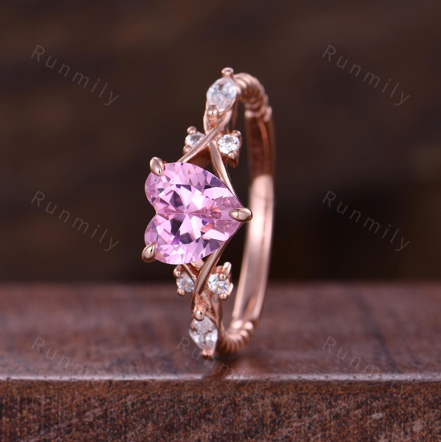 Vintage heart shape pink diamond ring vintage rose gold engagement ring unique twig twisted moissanite wedding ring bridal promise ring
