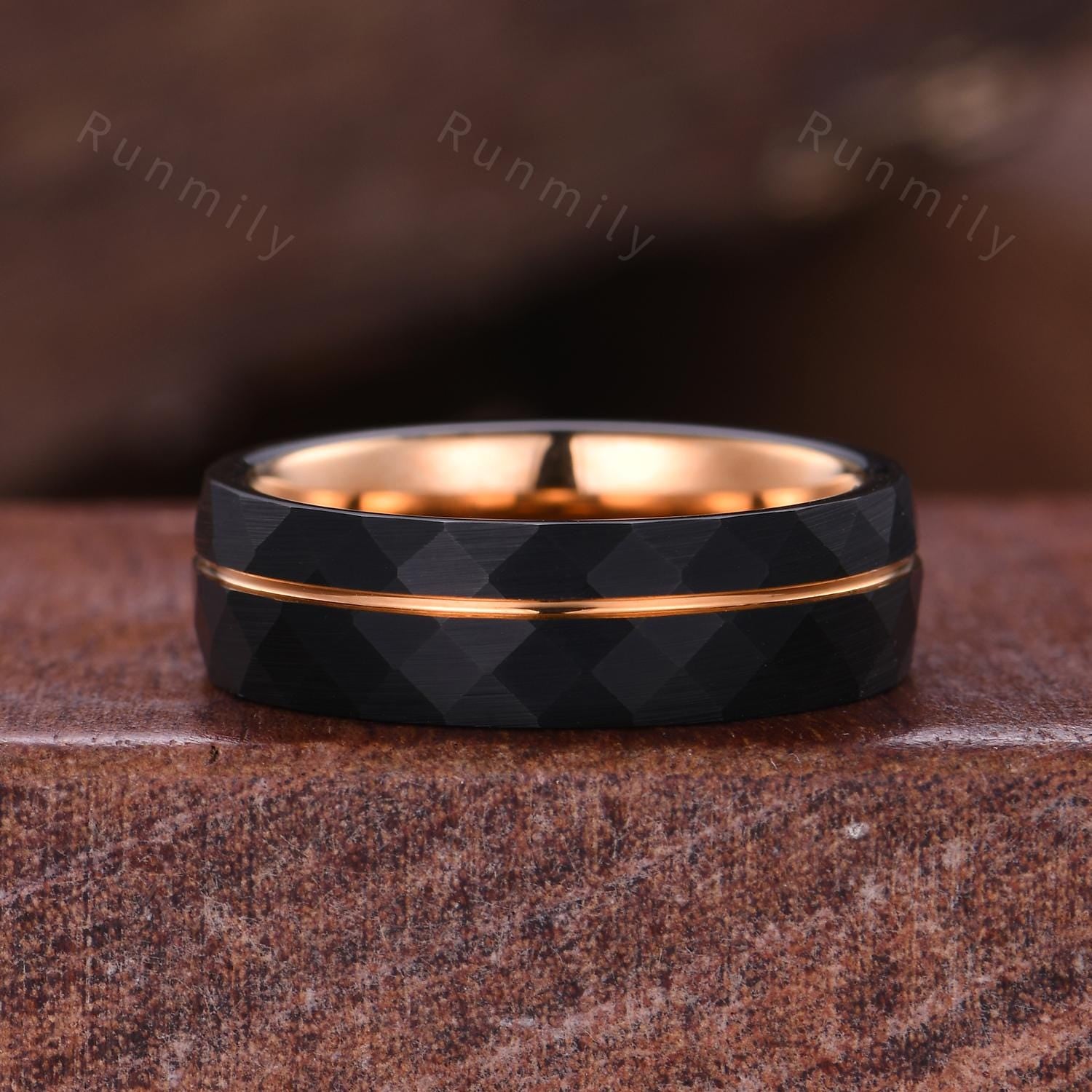 Coffin cut black onyx ring rose gold unique branch leaf ring Mens 6mm tungsten wedding ring couples promise ring set nature inspired ring